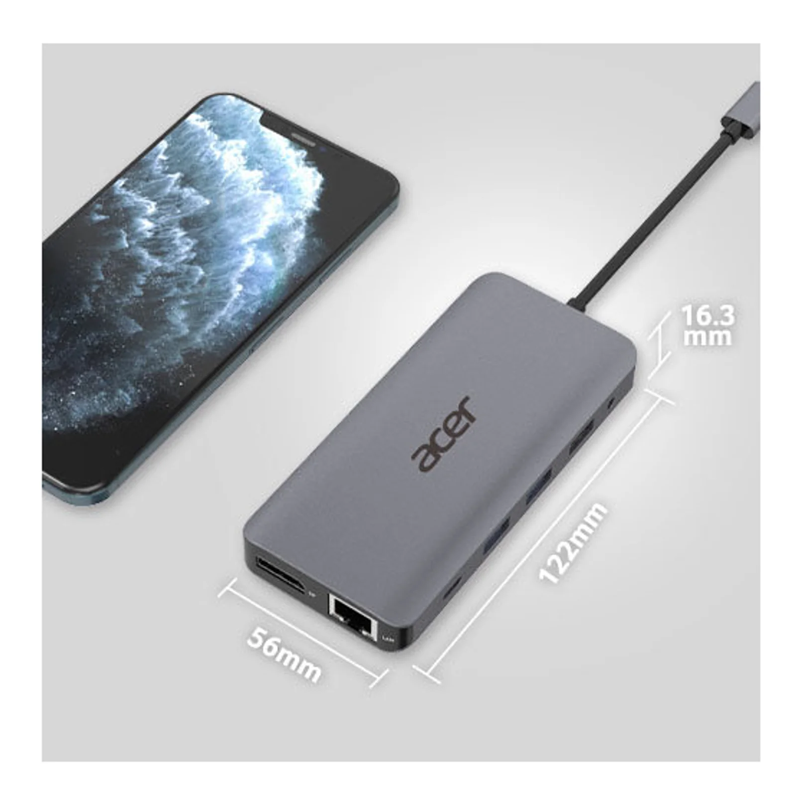 Acer 12-in-1 Type-C Dongle Avec fil USB 3.2 Gen 1 (3.1 Gen 1) Type-C Argent