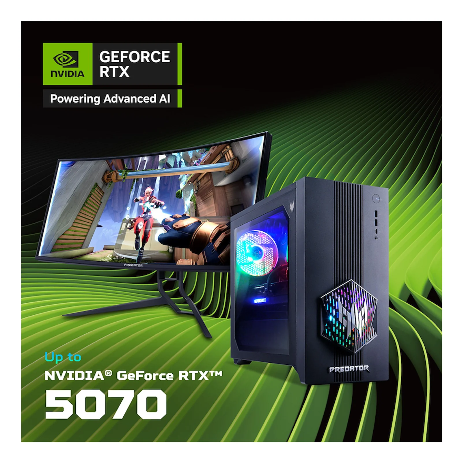 Acer Predator PO3-665_H610 Intel® Core™ i7 i7-14700F 32 Go DDR4-SDRAM 1 To SSD NVIDIA GeForce RTX 5070 Windows 11 Home Bureau PC Noir
