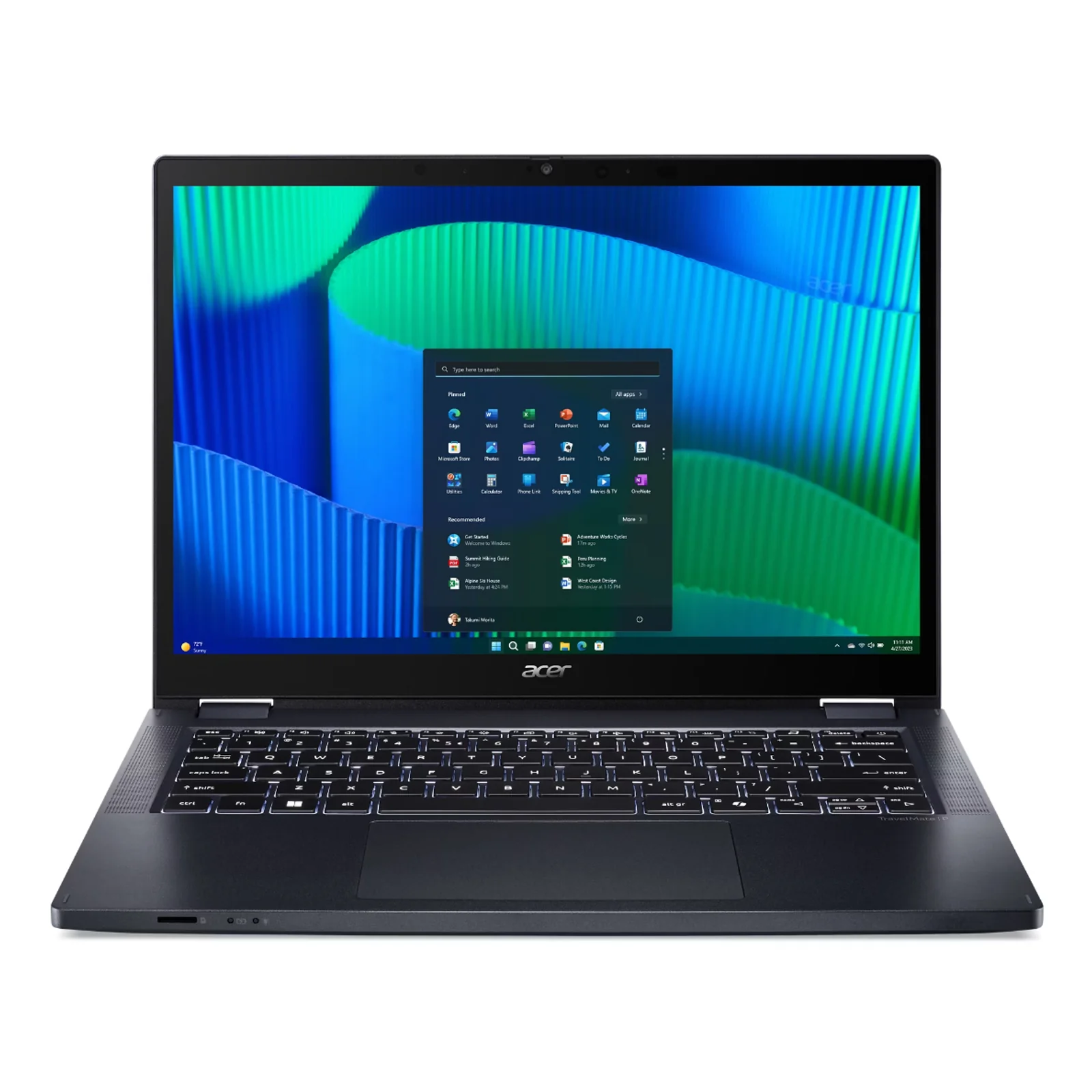 TravelMate TMP414RN-54-TCO-5067 Intel Core Ultra 5 125U Hybride (2-en-1) 35,6 cm (14") Écran tactile WUXGA 32 Go DDR5-SDRAM 1 To SSD Wi-Fi 6E (802.11ax) Windows 11 Pro Bleu