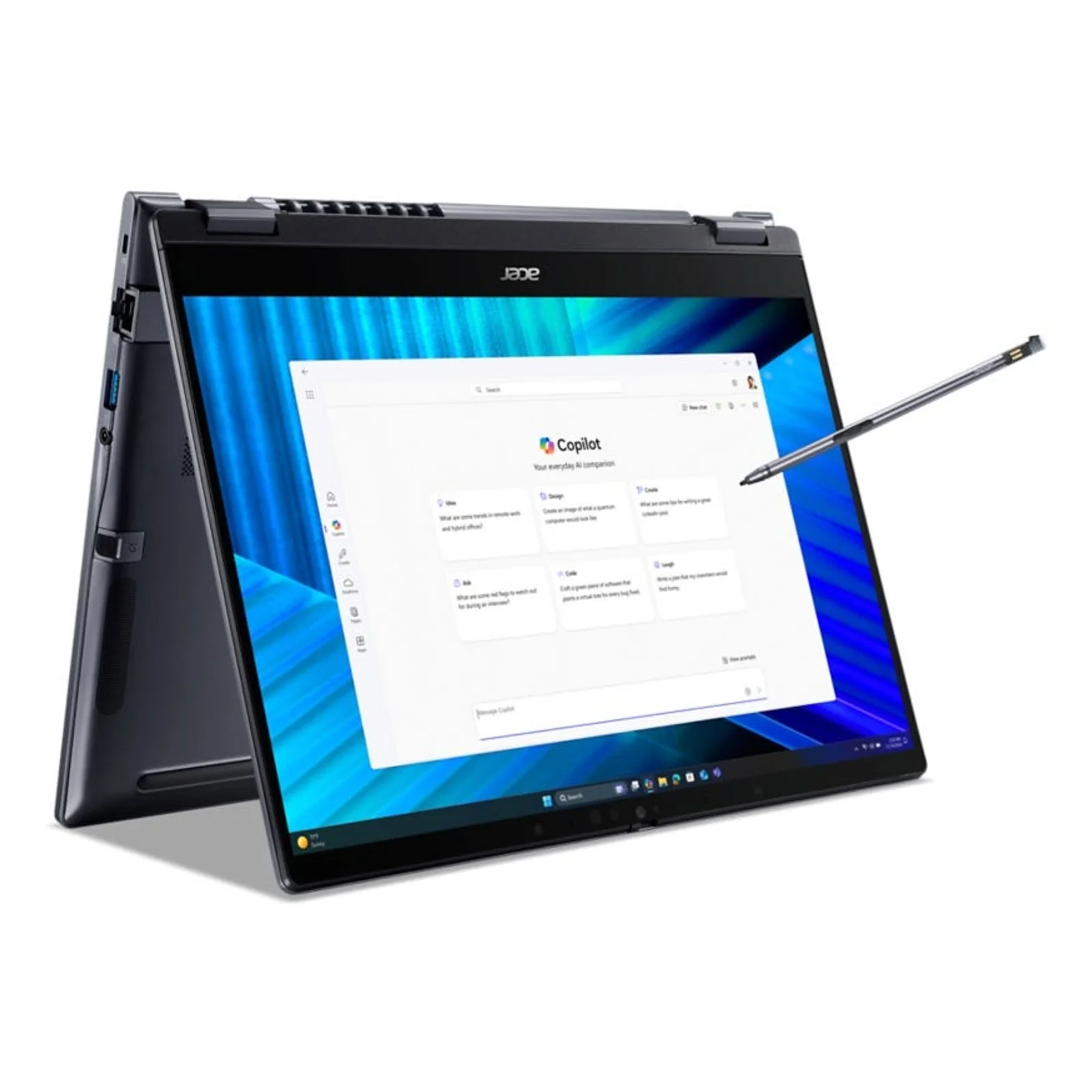 TravelMate TMP414RN-55-TCO-58UA Intel Core Ultra 5 225U Hybride (2-en-1) 35,6 cm (14") Écran tactile WQXGA+ 16 Go DDR5-SDRAM 512 Go SSD Wi-Fi 7 (802.11be) Windows 11 Pro Bleu