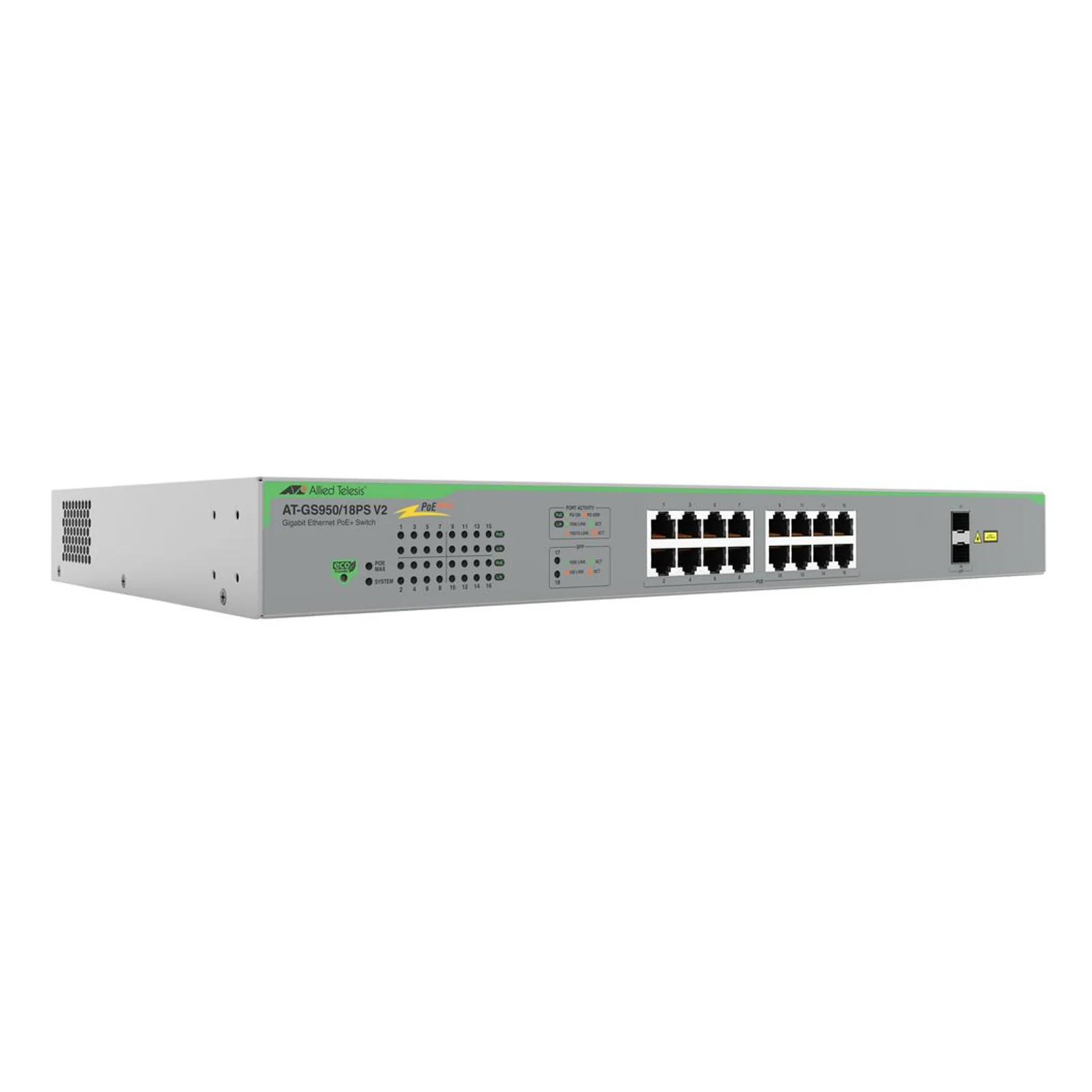 AT-GS950/18PS-V2-50 commutateur réseau Non-géré Gigabit Ethernet (10/100/1000) Connexion Ethernet, supportant l'alimentation via ce port (PoE) Gris
