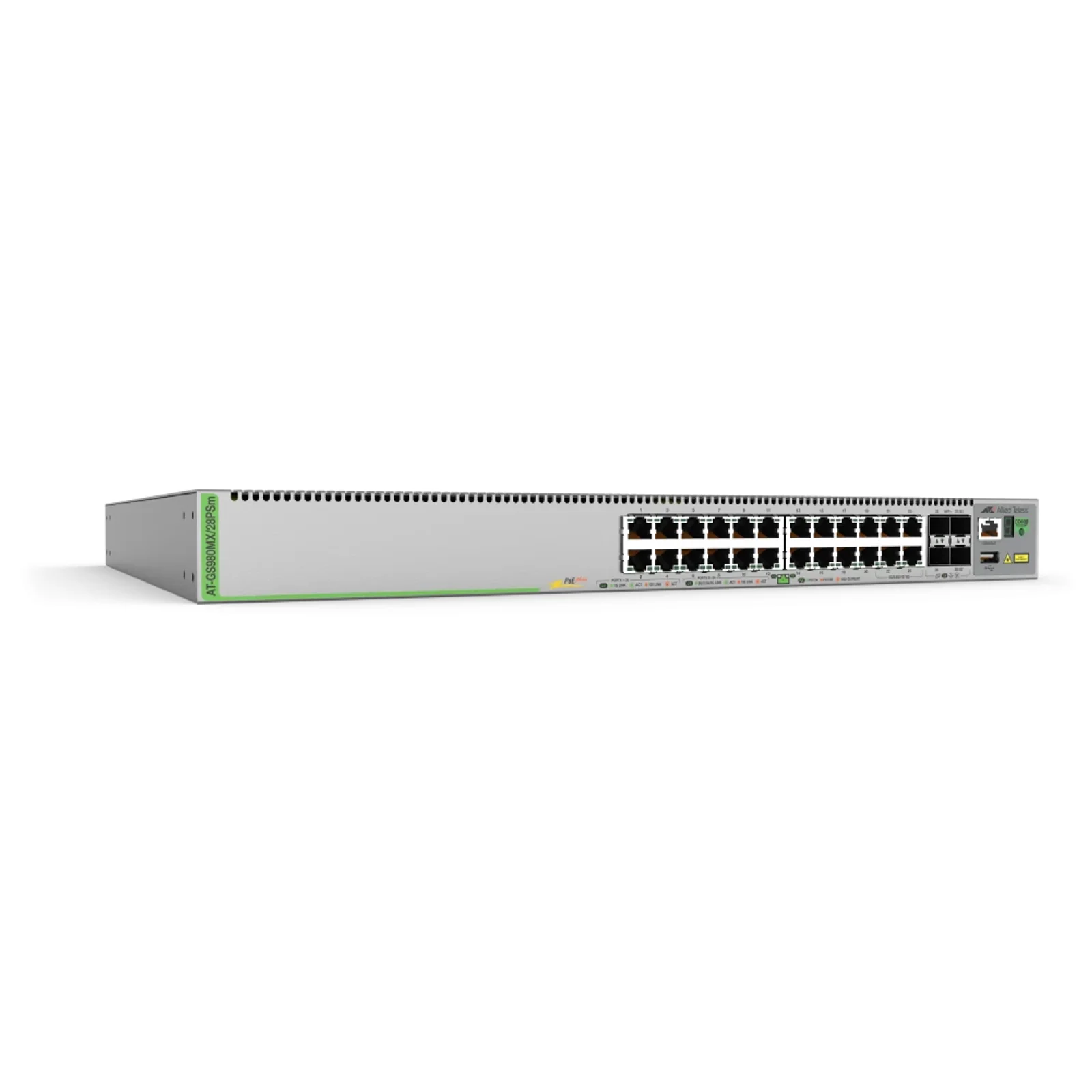 AT-GS980MX/28PSM-50 commutateur réseau Géré L3 Gigabit Ethernet (10/100/1000) Connexion Ethernet, supportant l'alimentation via ce port (PoE) 1U Gris