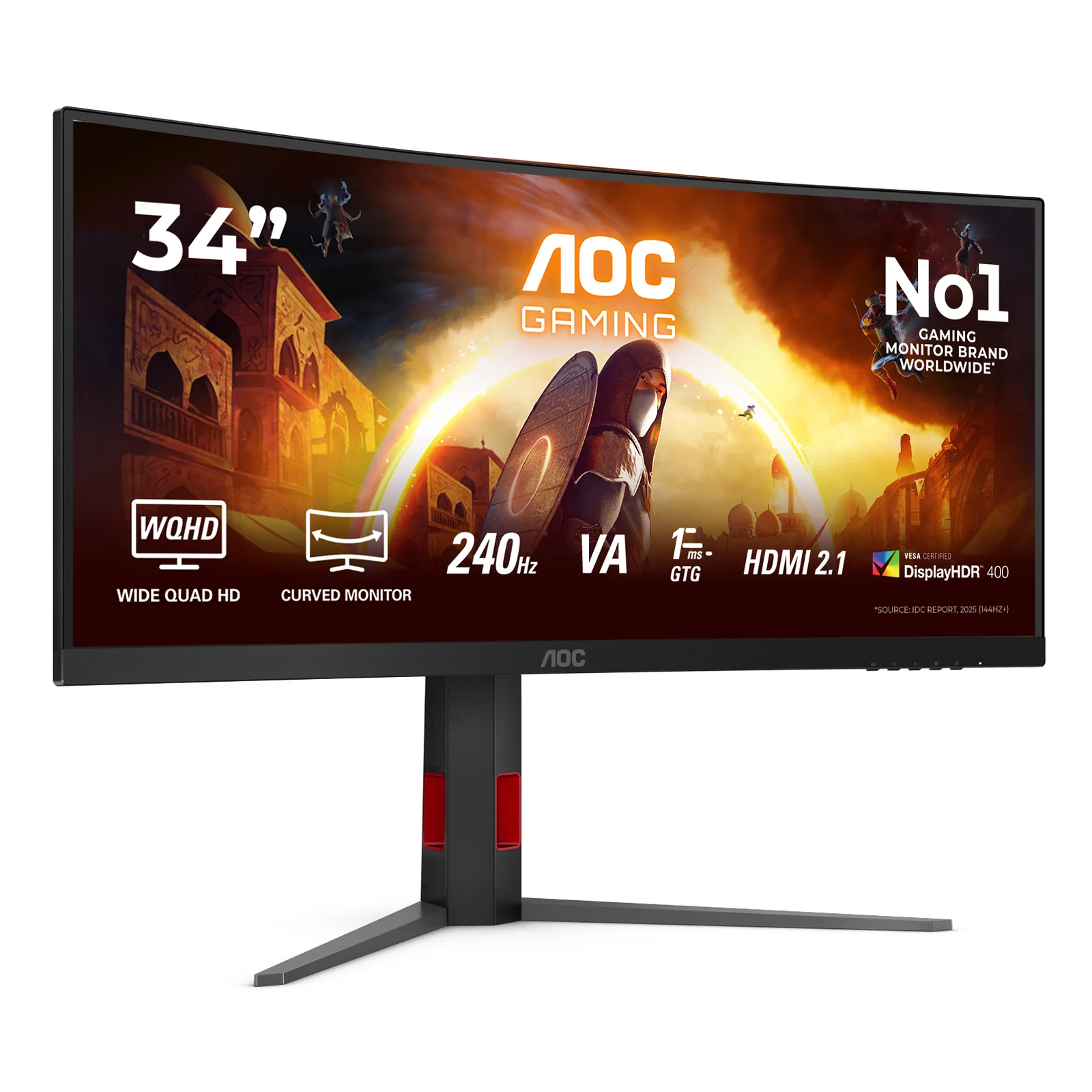 AOC G4 CU34G4Z écran plat de PC 86,4 cm (34") 3440 x 1440 pixels Wide Quad HD LED Noir, Rouge