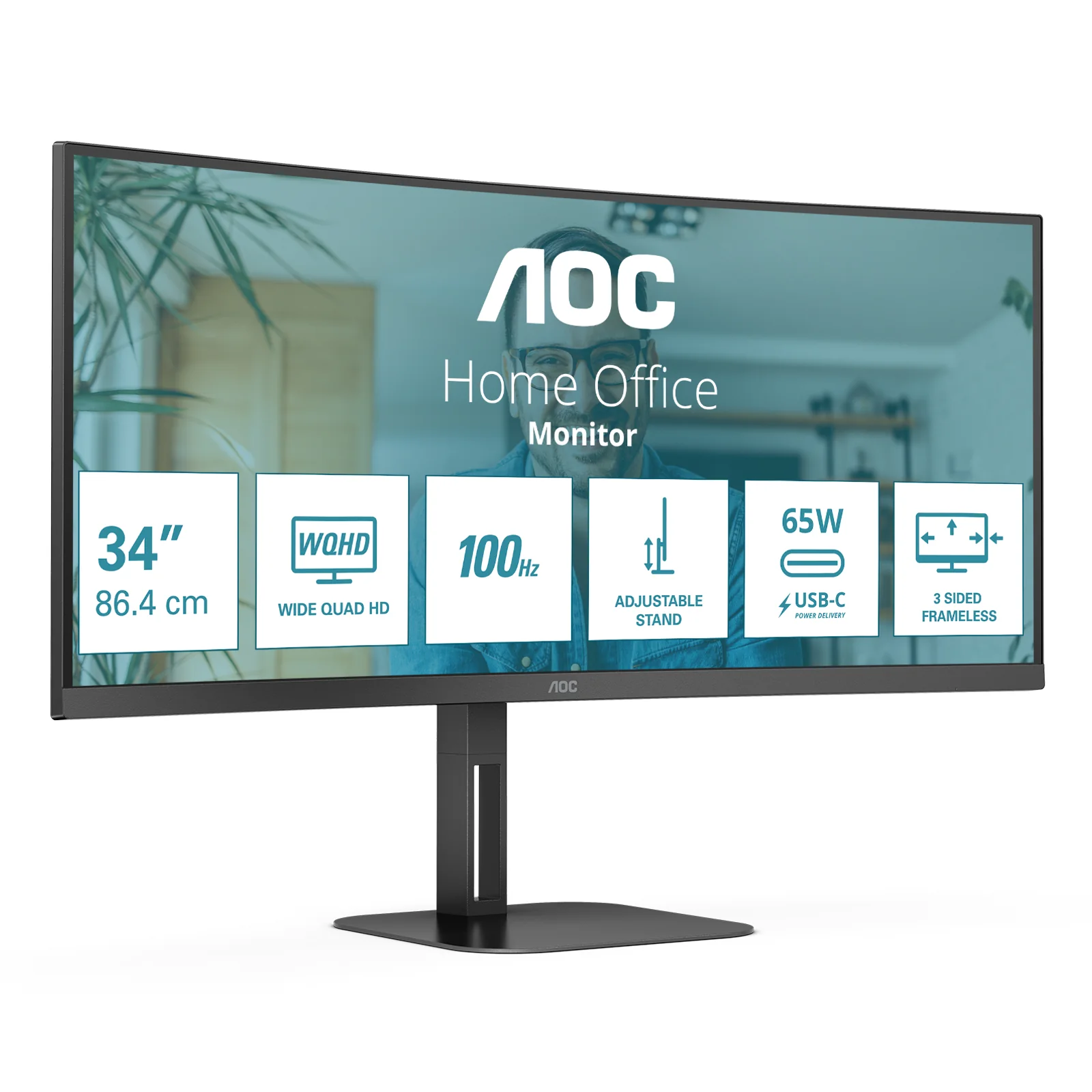 AOC V5 CU34V5C/BK écran plat de PC 86,4 cm (34") 3440 x 1440 pixels Wide Quad HD LED Noir