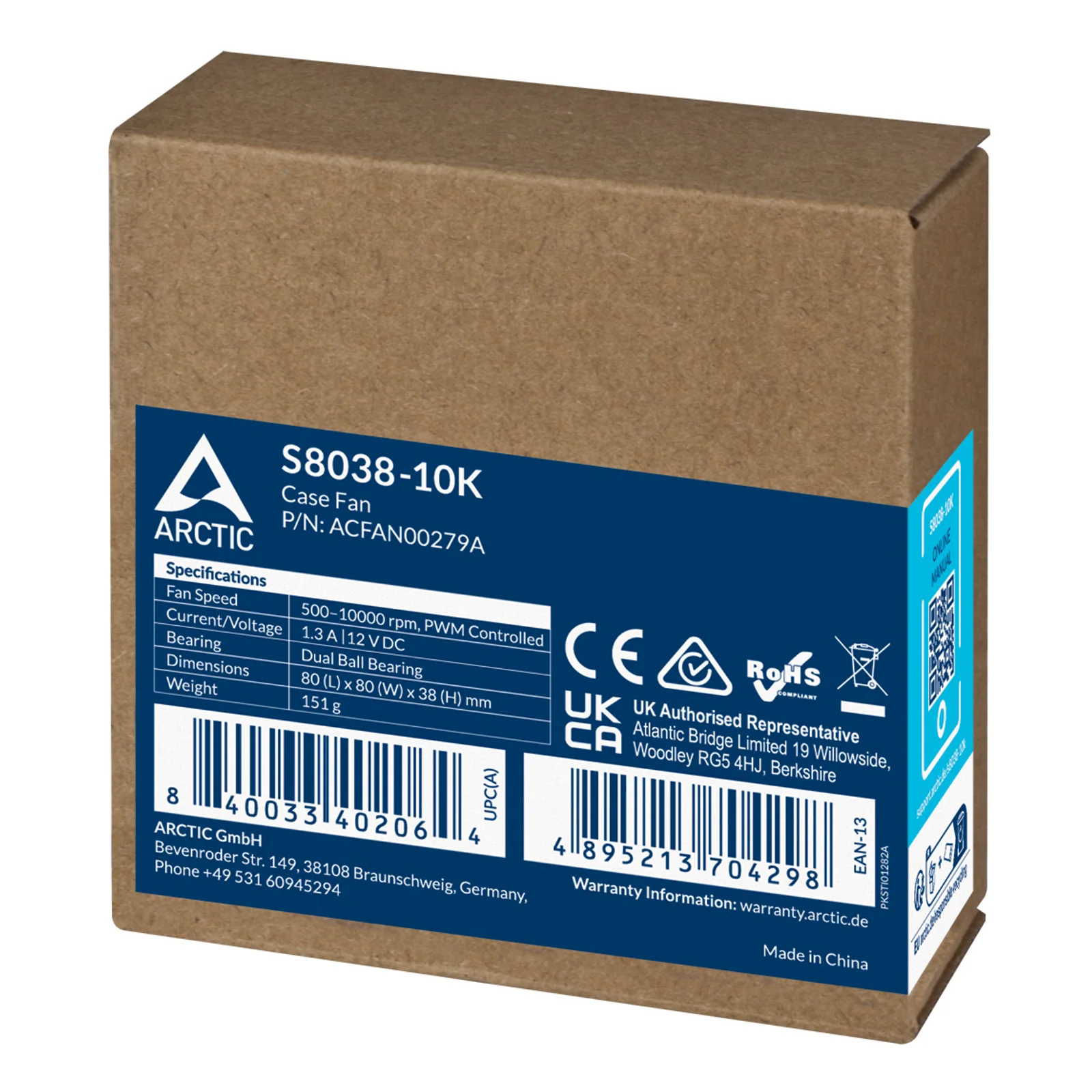 ARCTIC S8038-10K Processeur Ventilateur 8 cm Noir 1 pièce(s)