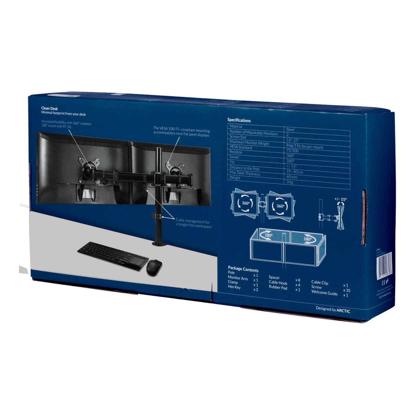 ARCTIC Z2 Basic 68,6 cm (27") Bureau Noir