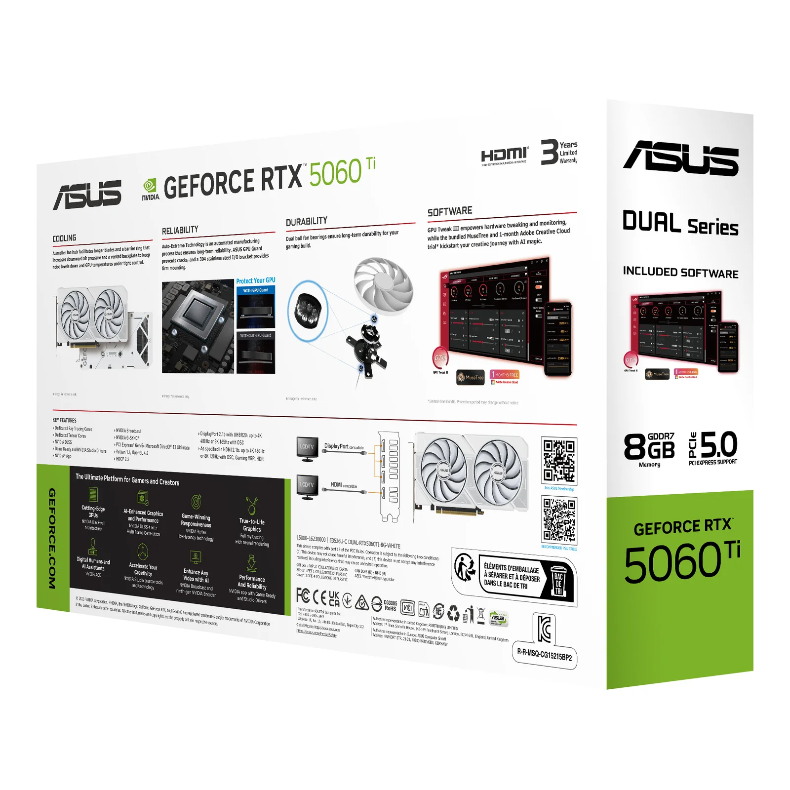 ASUS Dual -RTX5060TI-O8G-WHITE NVIDIA GeForce RTX 5060 Ti 8 Go GDDR7