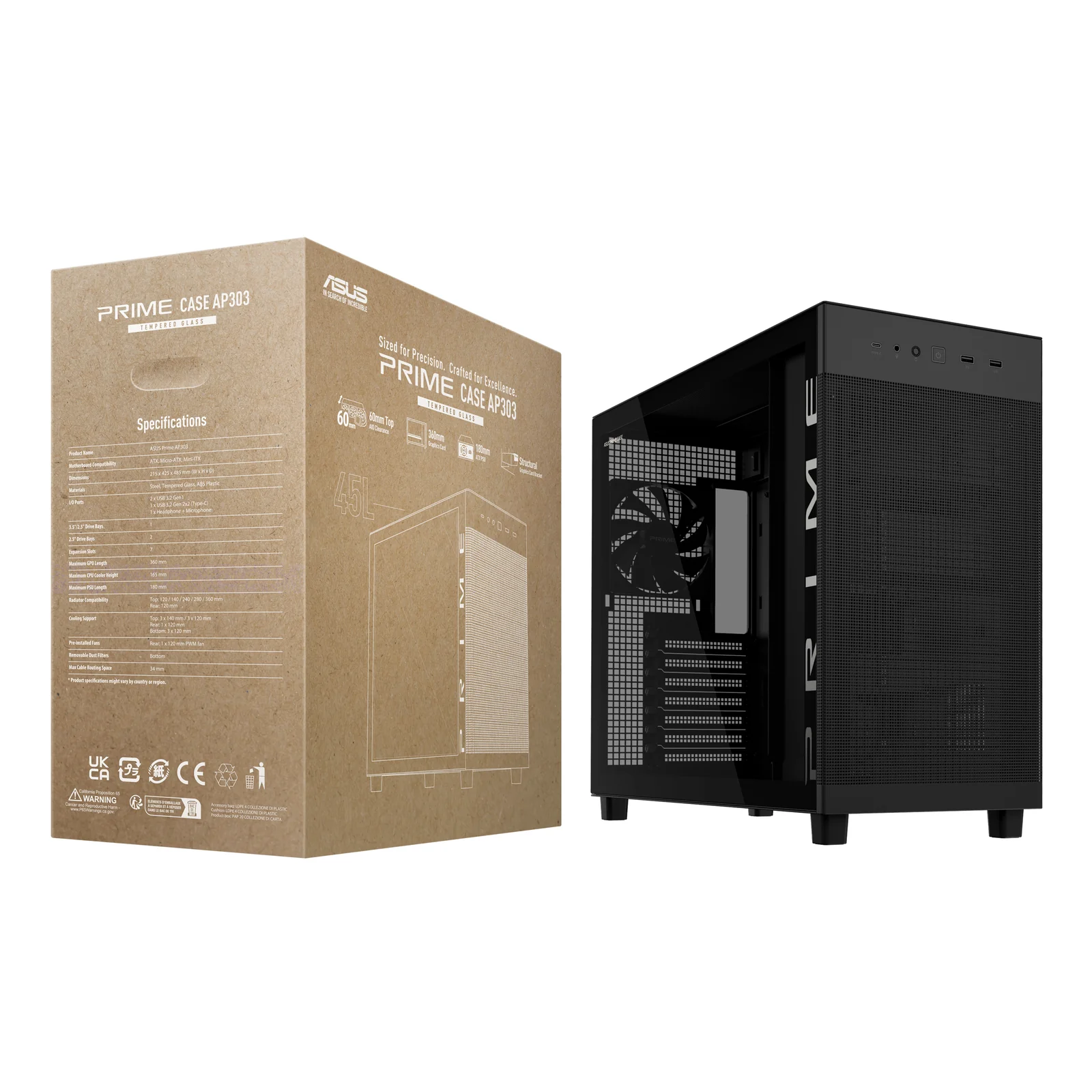 ASUS PRIME AP303 TG Black Midi Tower Noir
