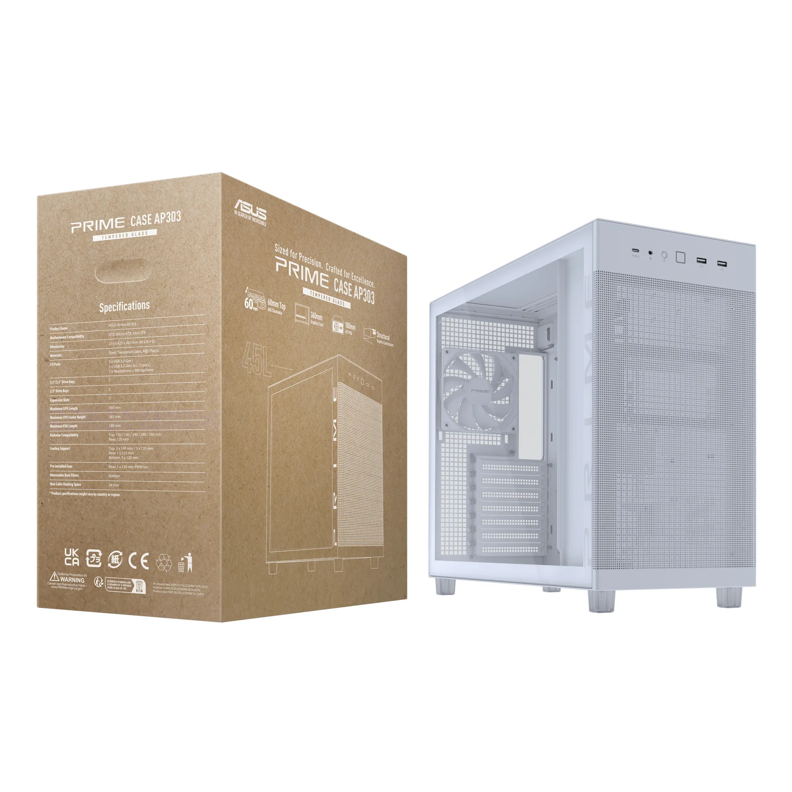ASUS PRIME AP303 TG White Midi Tower Blanc