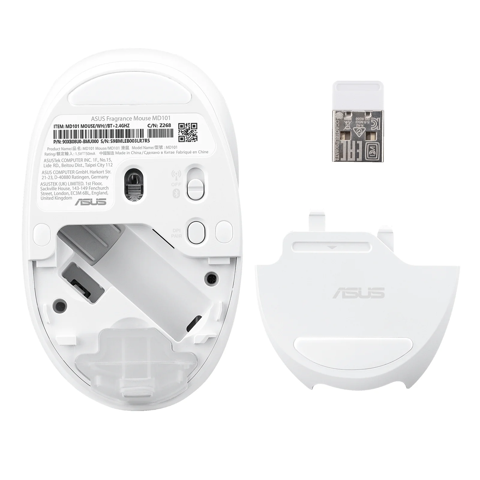 ASUS Fragrance Mouse MD101 souris Maison Ambidextre RF sans fil + Bluetooth Optique 2400 DPI