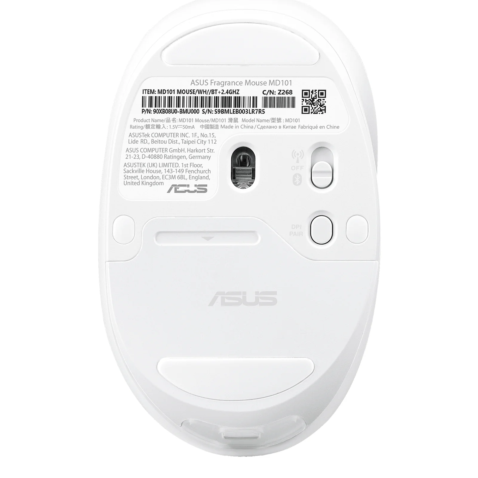 ASUS Fragrance Mouse MD101 souris Maison Ambidextre RF sans fil + Bluetooth Optique 2400 DPI
