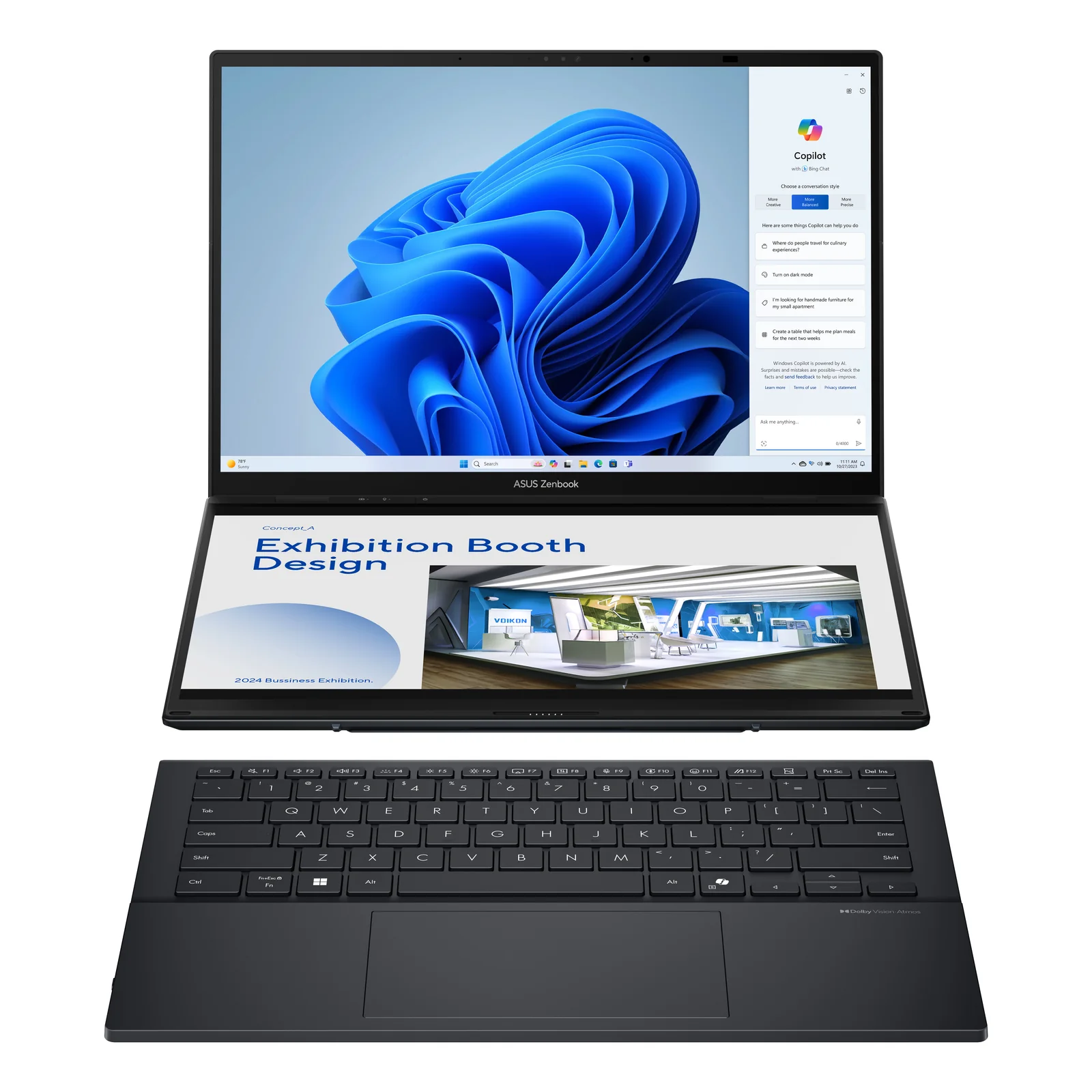 Zenbook Duo UX8406CA-PZ068X Intel Core Ultra 9 285H Hybride (2-en-1) 35,6 cm (14") Écran tactile 3K 32 Go LPDDR5x-SDRAM 2 To SSD Wi-Fi 7 (802.11be) Windows 11 Pro Allemand Gris