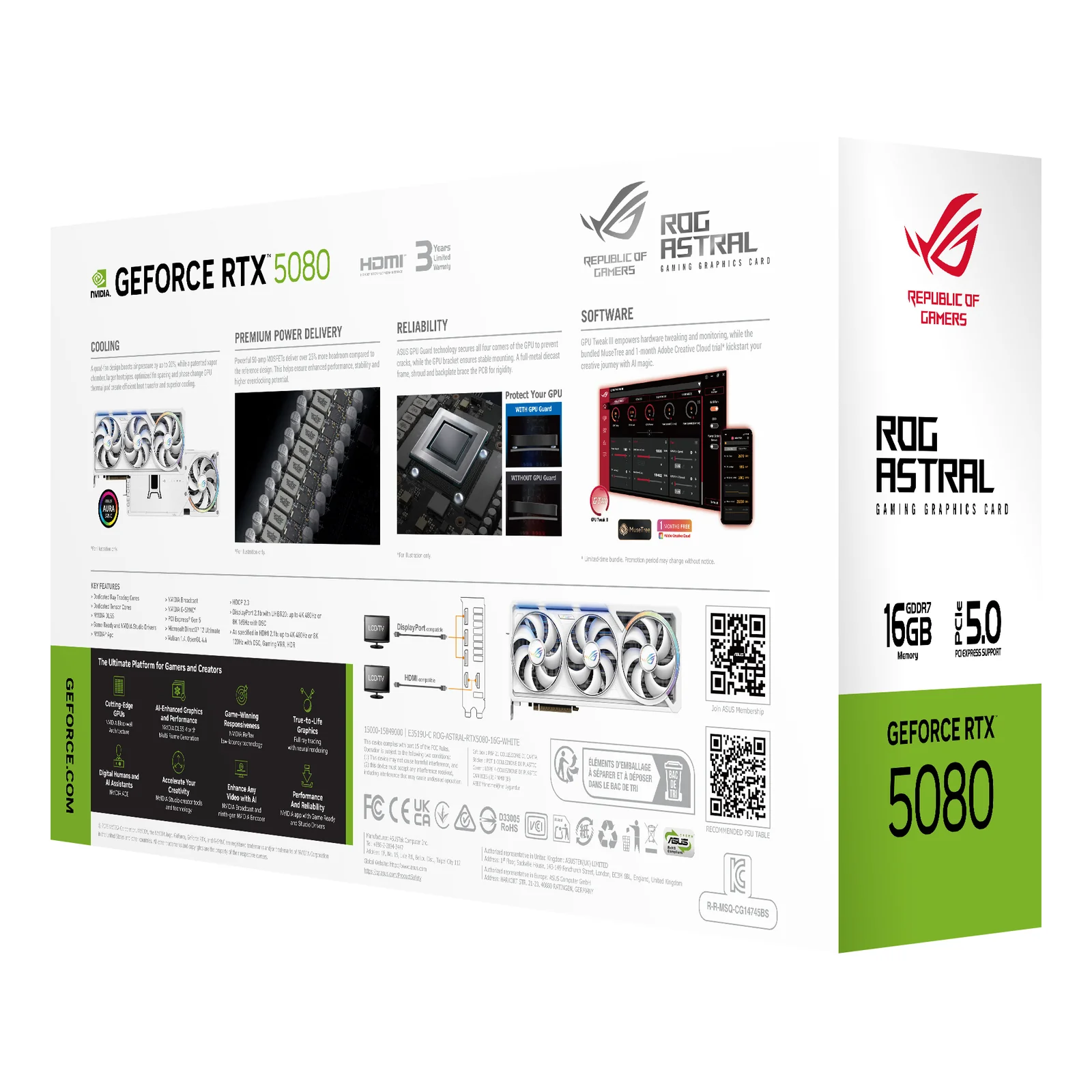ASUS ROG Astral - -RTX5080-16G-WHITE NVIDIA GeForce RTX 5080 16 Go GDDR7