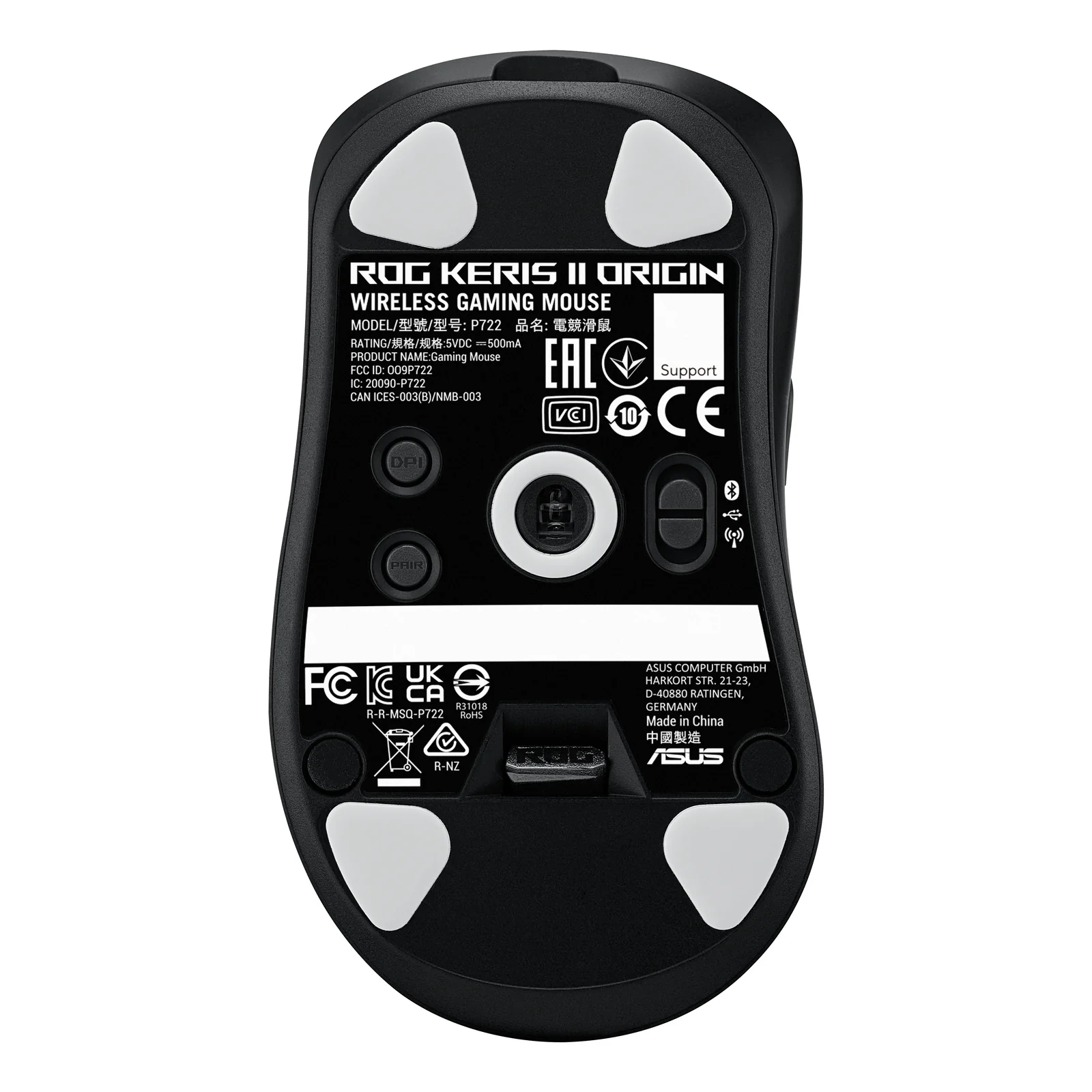 ASUS ROG Keris II Origin BLK souris Gaming Droitier RF Wireless + Bluetooth + USB Type-A Optique 42000 DPI