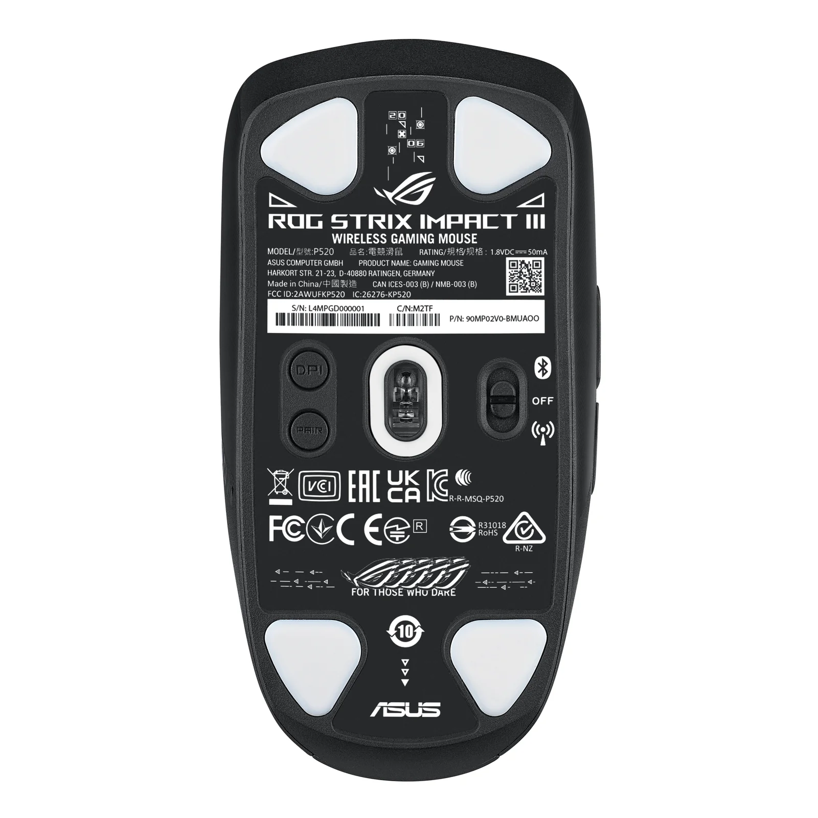 ASUS ROG Strix Impact III Wireless souris Gaming Ambidextre RF sans fil + Bluetooth Optique 36000 DPI