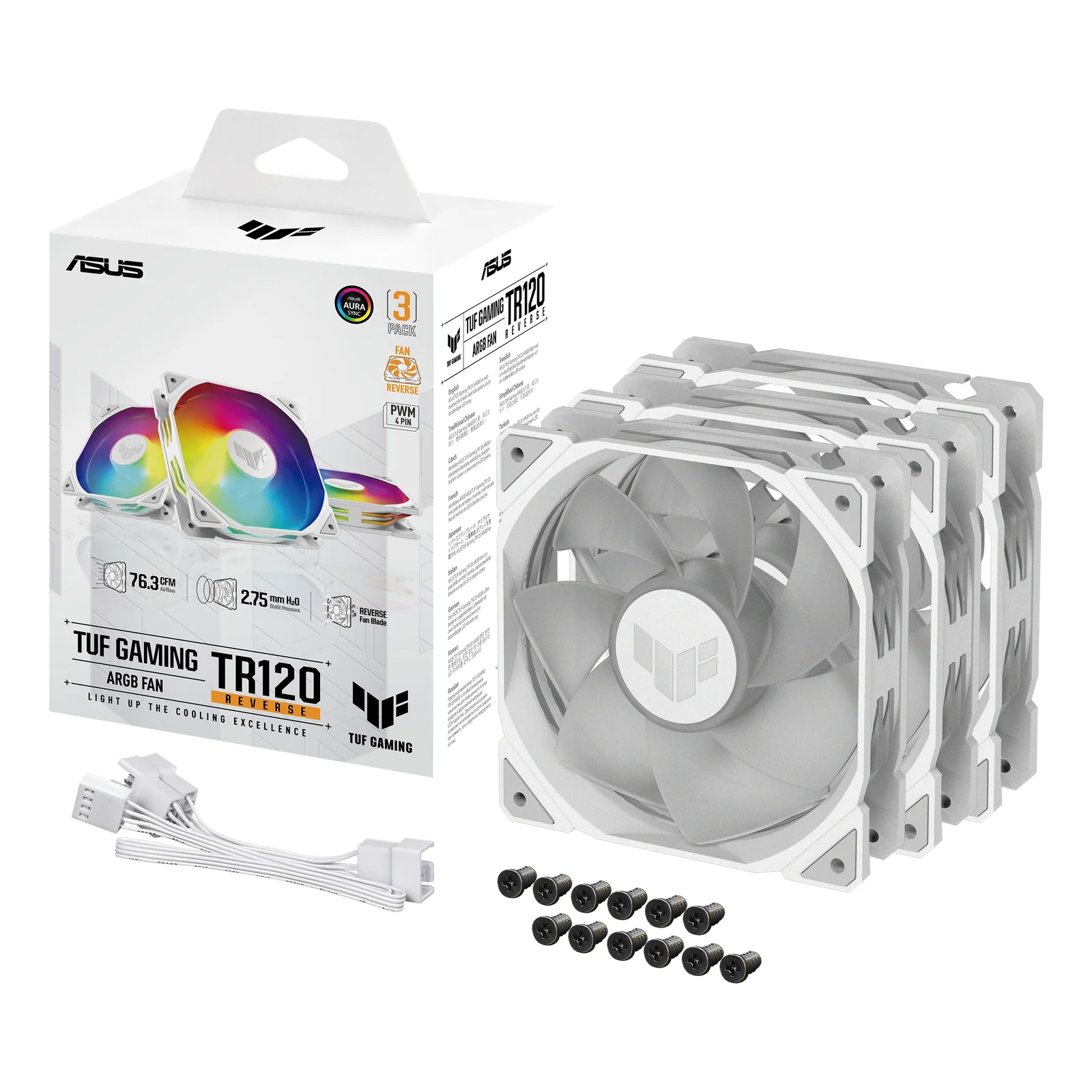 ASUS TUF GAMING TR120 ARGB REVERSE 3IN1 White Boitier PC Refroidisseur d'air 12 cm Blanc