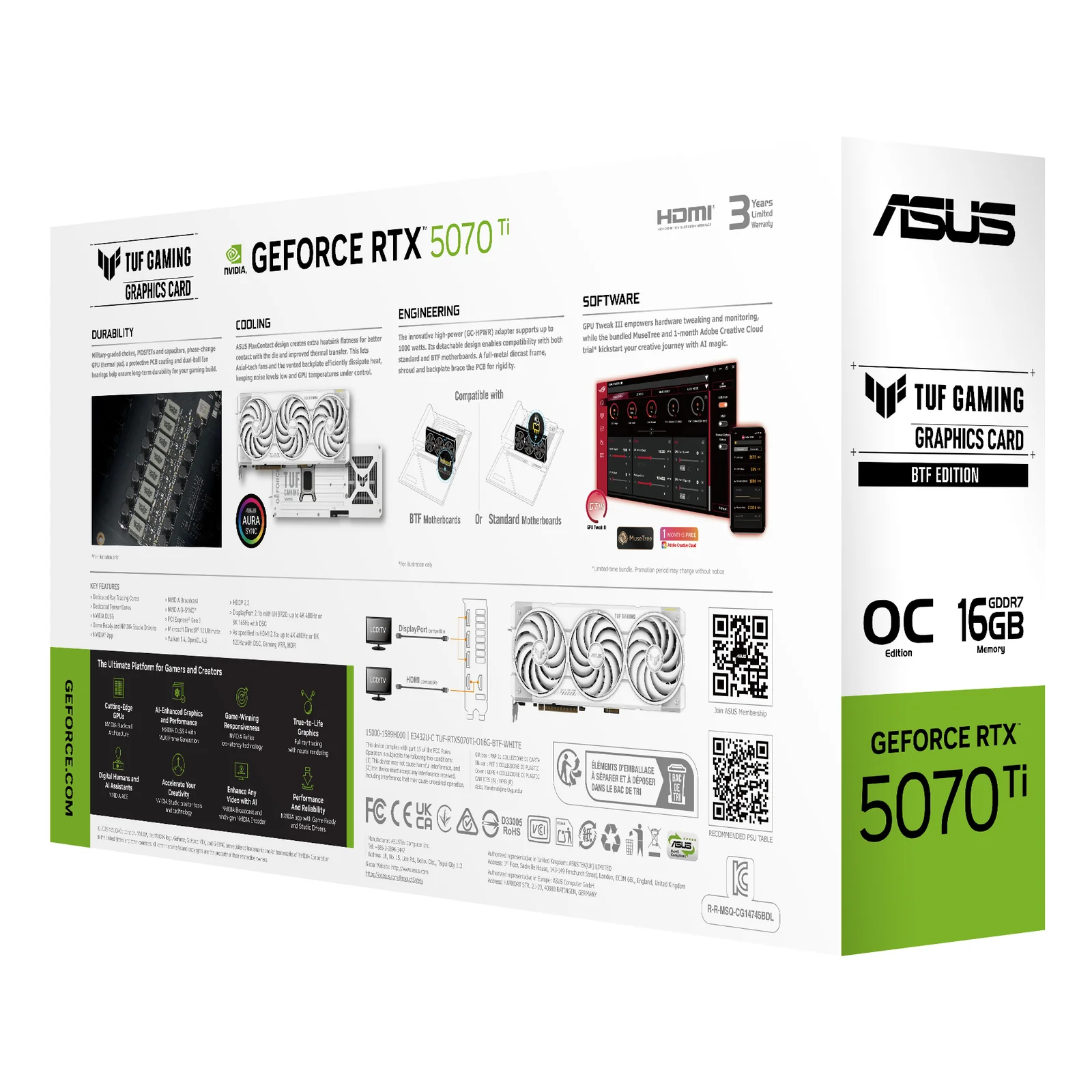 ASUS TUF Gaming TUF-RTX5070TI-O16G-BTF-WHITE NVIDIA GeForce RTX 5070 Ti 16 Go GDDR7