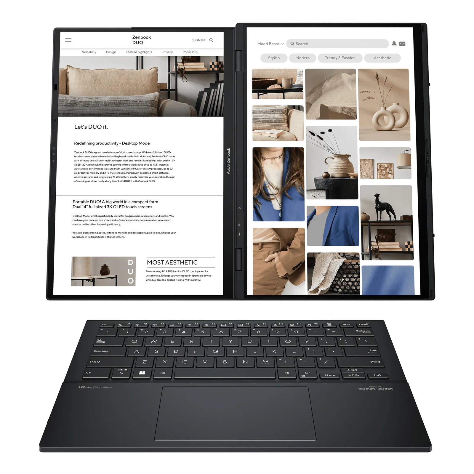 ASUS Zenbook Duo UX8406CA-PZ011W Intel Core Ultra 9 285H Hybride (2-en-1) 35,6 cm (14") Écran tactile 3K 32 Go LPDDR5x-SDRAM 1 To SSD Wi-Fi 7 (802.11be) Windows 11 Home Gris