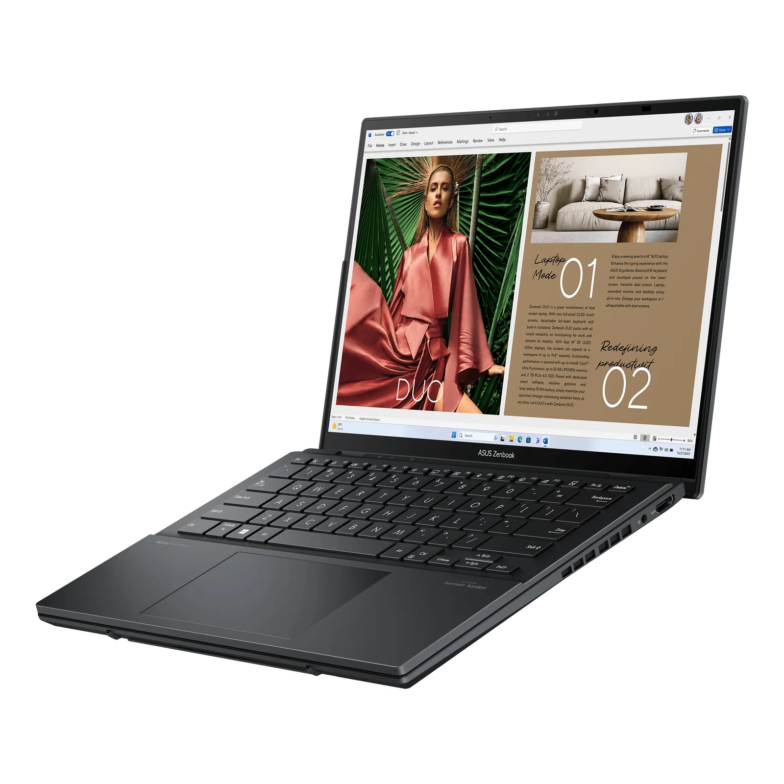 ASUS Zenbook Duo UX8406CA-PZ011W Intel Core Ultra 9 285H Hybride (2-en-1) 35,6 cm (14") Écran tactile 3K 32 Go LPDDR5x-SDRAM 1 To SSD Wi-Fi 7 (802.11be) Windows 11 Home Gris