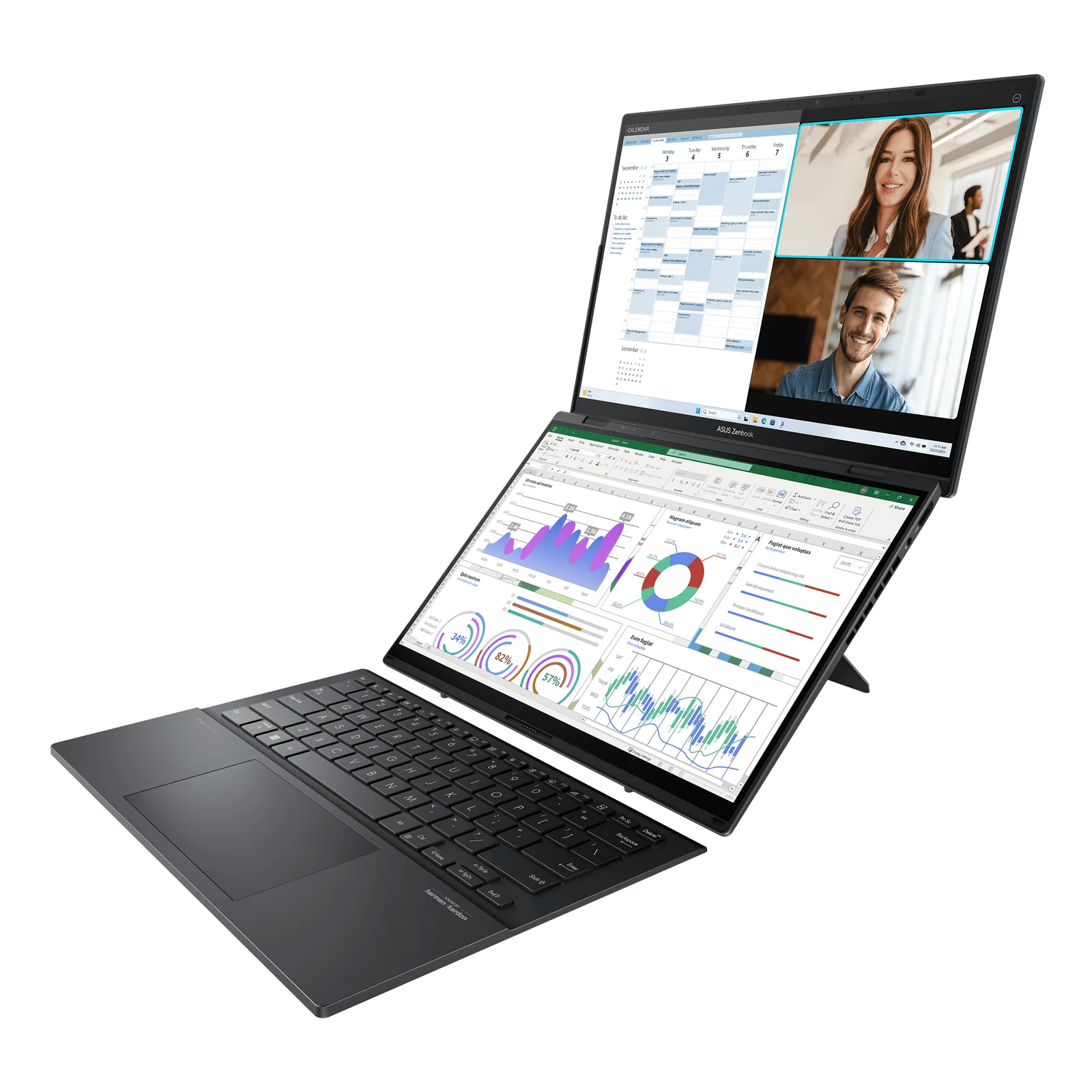 ASUS Zenbook Duo UX8406CA-PZ011W Intel Core Ultra 9 285H Hybride (2-en-1) 35,6 cm (14") Écran tactile 3K 32 Go LPDDR5x-SDRAM 1 To SSD Wi-Fi 7 (802.11be) Windows 11 Home Gris