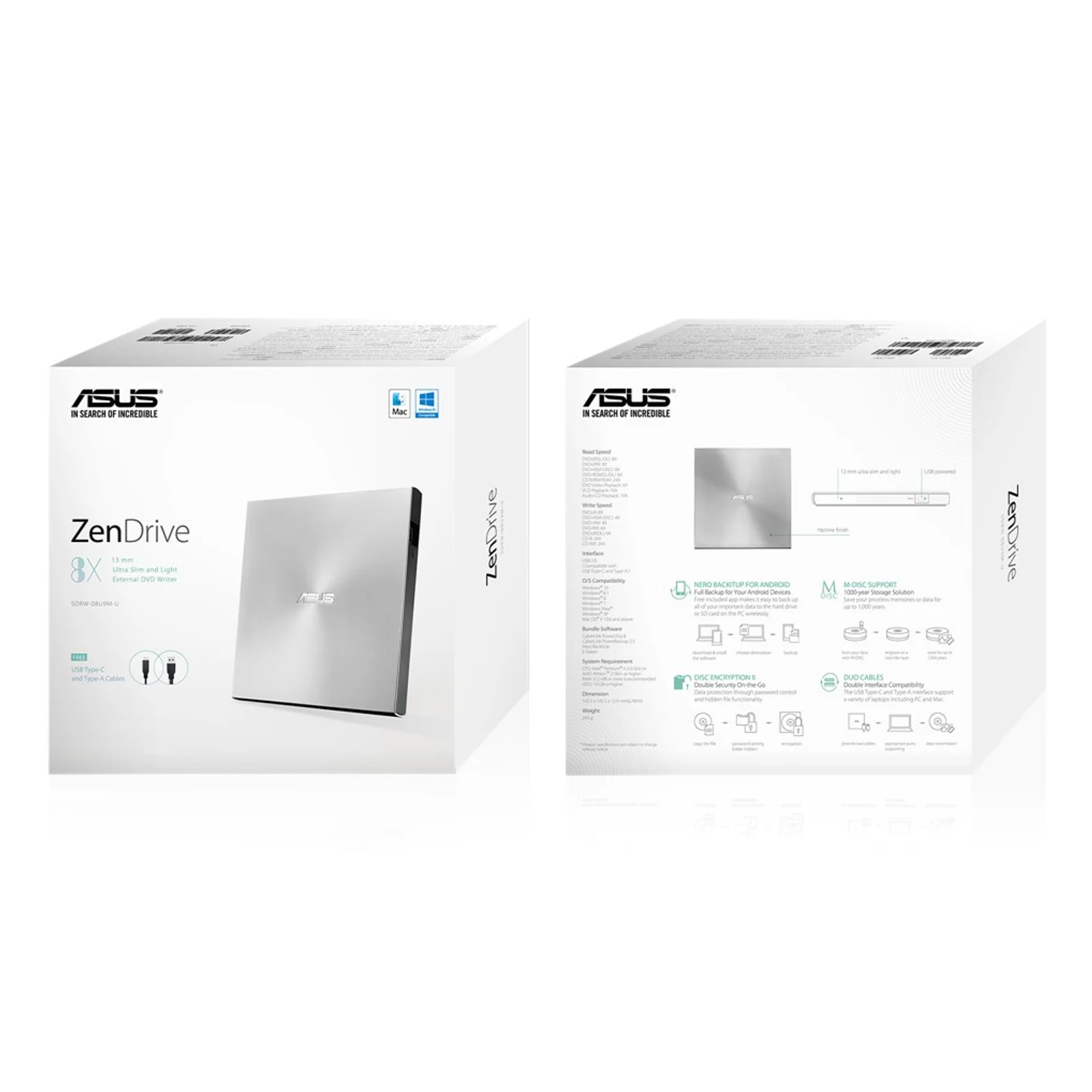 ASUS ZenDrive U9M lecteur de disques optiques DVD±RW Argent