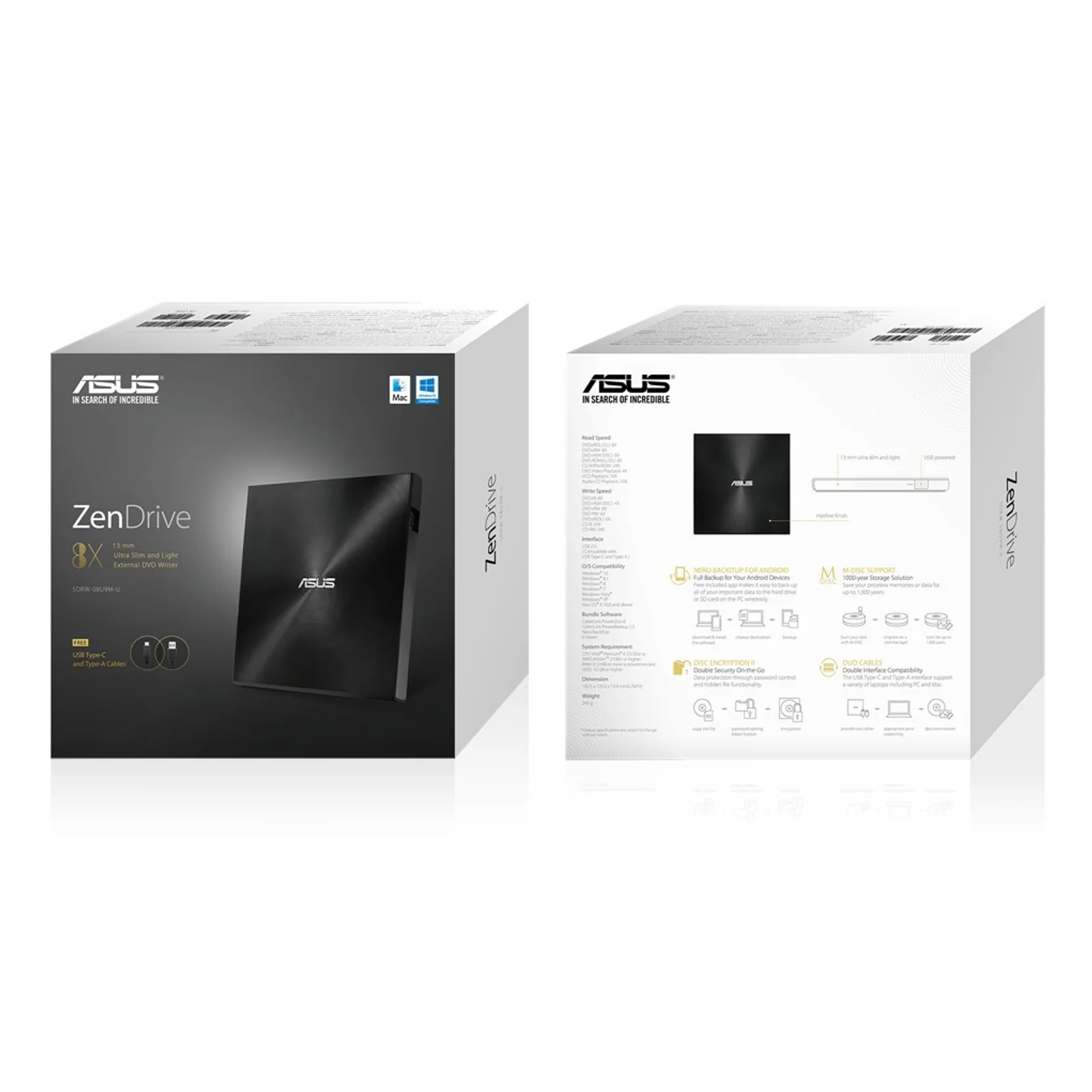 ASUS ZenDrive U9M lecteur de disques optiques DVD±RW Noir