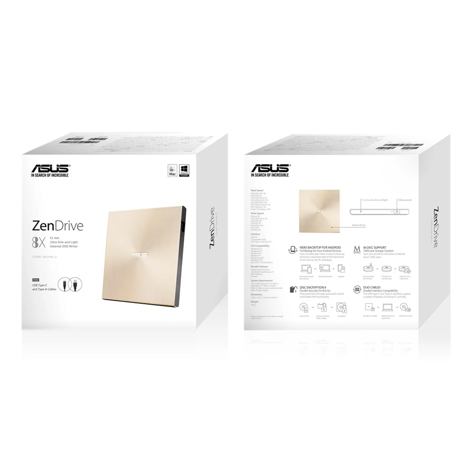 ASUS ZenDrive U9M lecteur de disques optiques DVD±RW Or