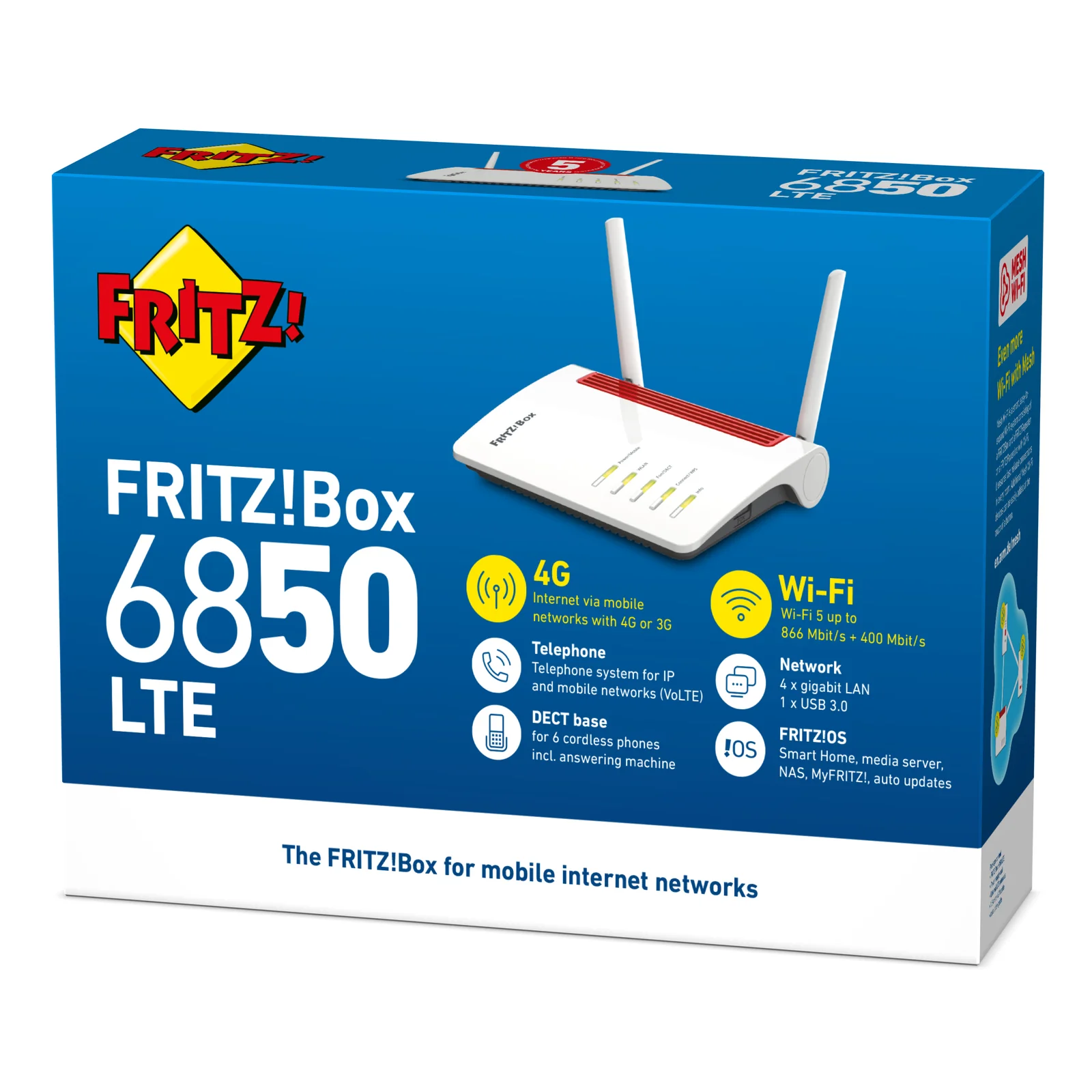 Box FRITZ! 6850 LTE routeur sans fil Gigabit Ethernet Bi-bande (2,4 GHz / 5 GHz) 4G Blanc