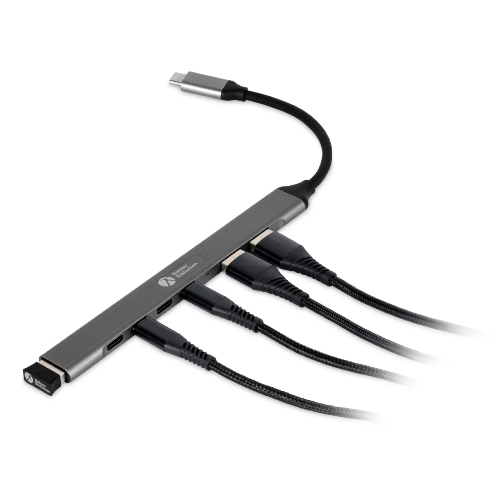 BakkerElkhuizen USB-C Hub 7-in-1 (3A+4C) USB Type-C 5000 Mbit/s Noir, Gris