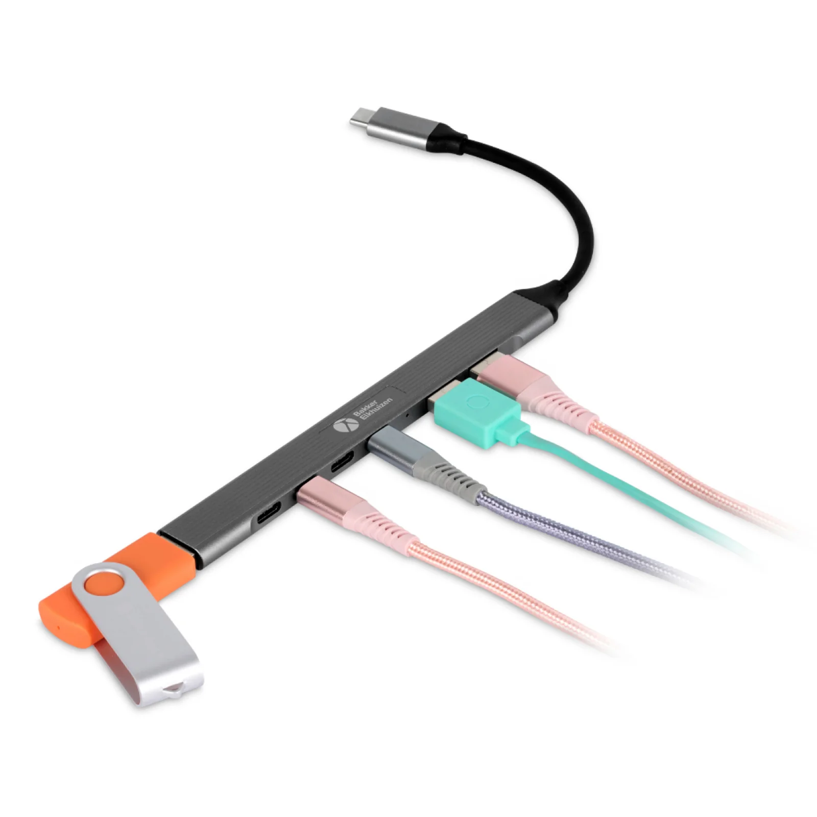 BakkerElkhuizen USB-C Hub 7-in-1 (3A+4C) USB Type-C 5000 Mbit/s Noir, Gris