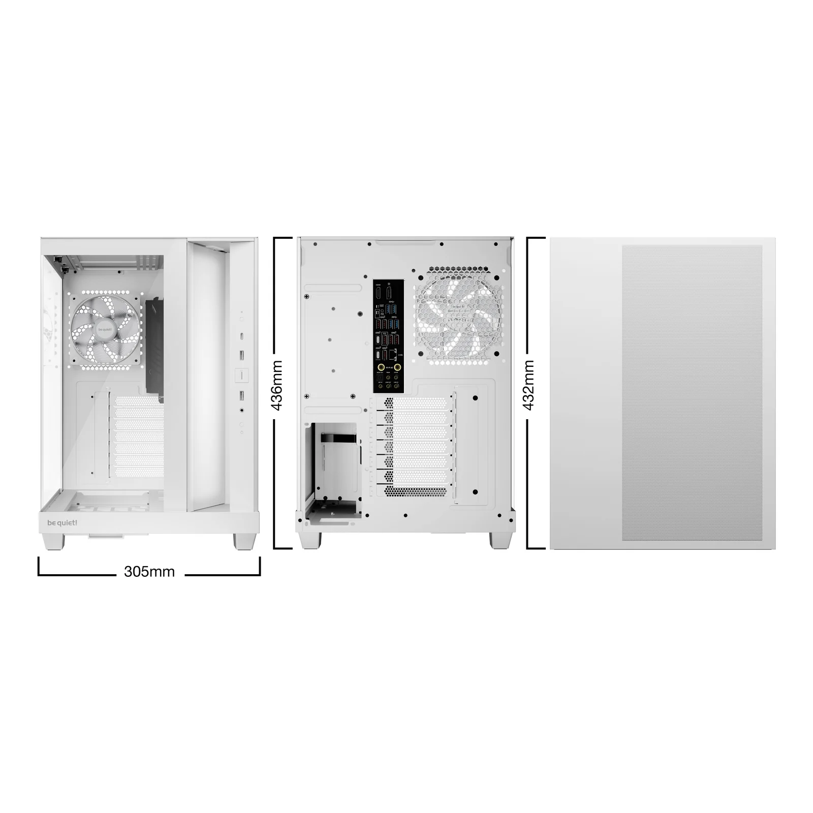 be quiet! Light Base 500 Blanc | Boîtier PC ARGB vitré, Mini ITX / Micro ATX / ATX, 4 ventilateurs Light Wings LX 120 mm