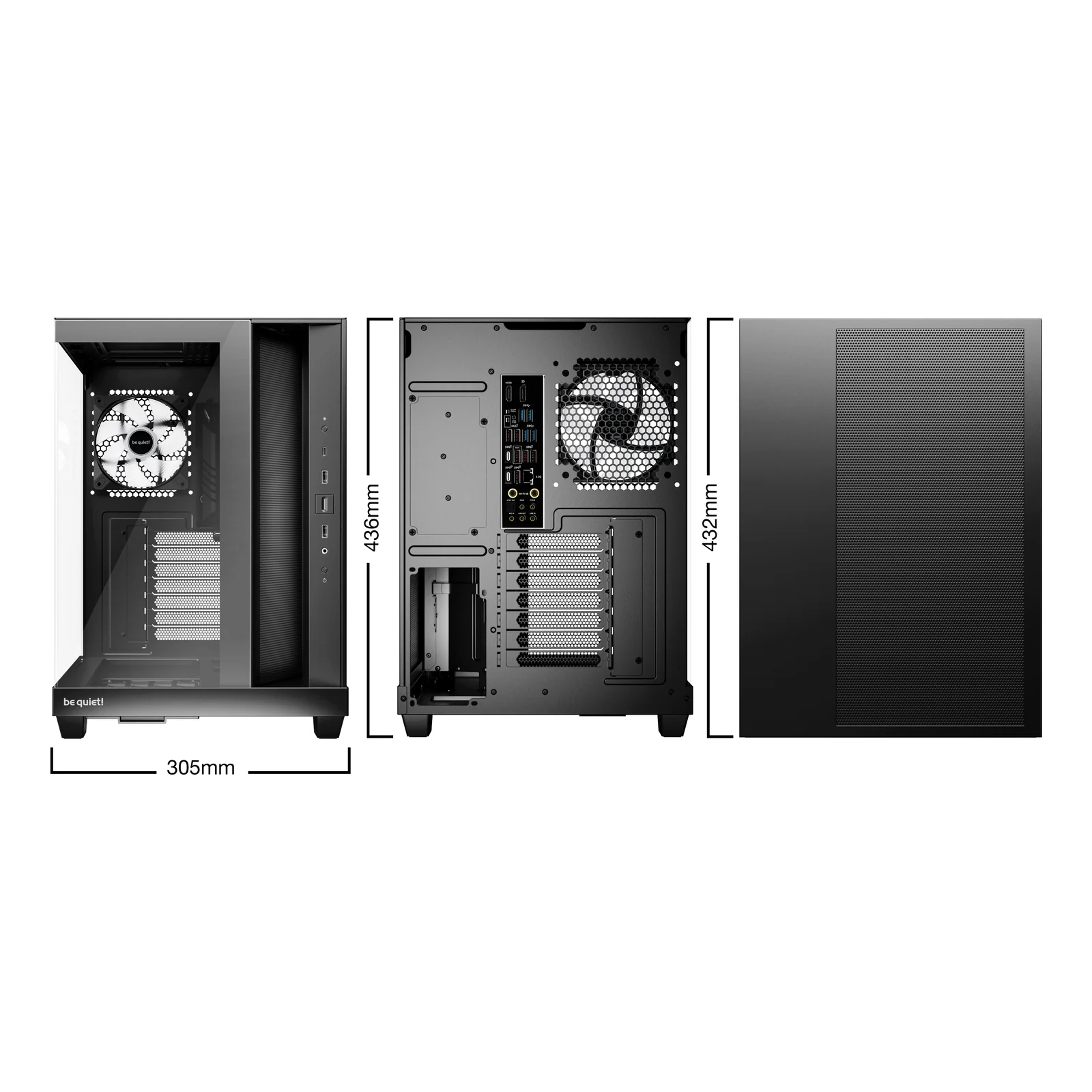 be quiet! Light Base 500 Noir | Boîtier PC ARGB vitré, Mini ITX / Micro ATX / ATX, 4 ventilateurs Light Wings LX 120 mm