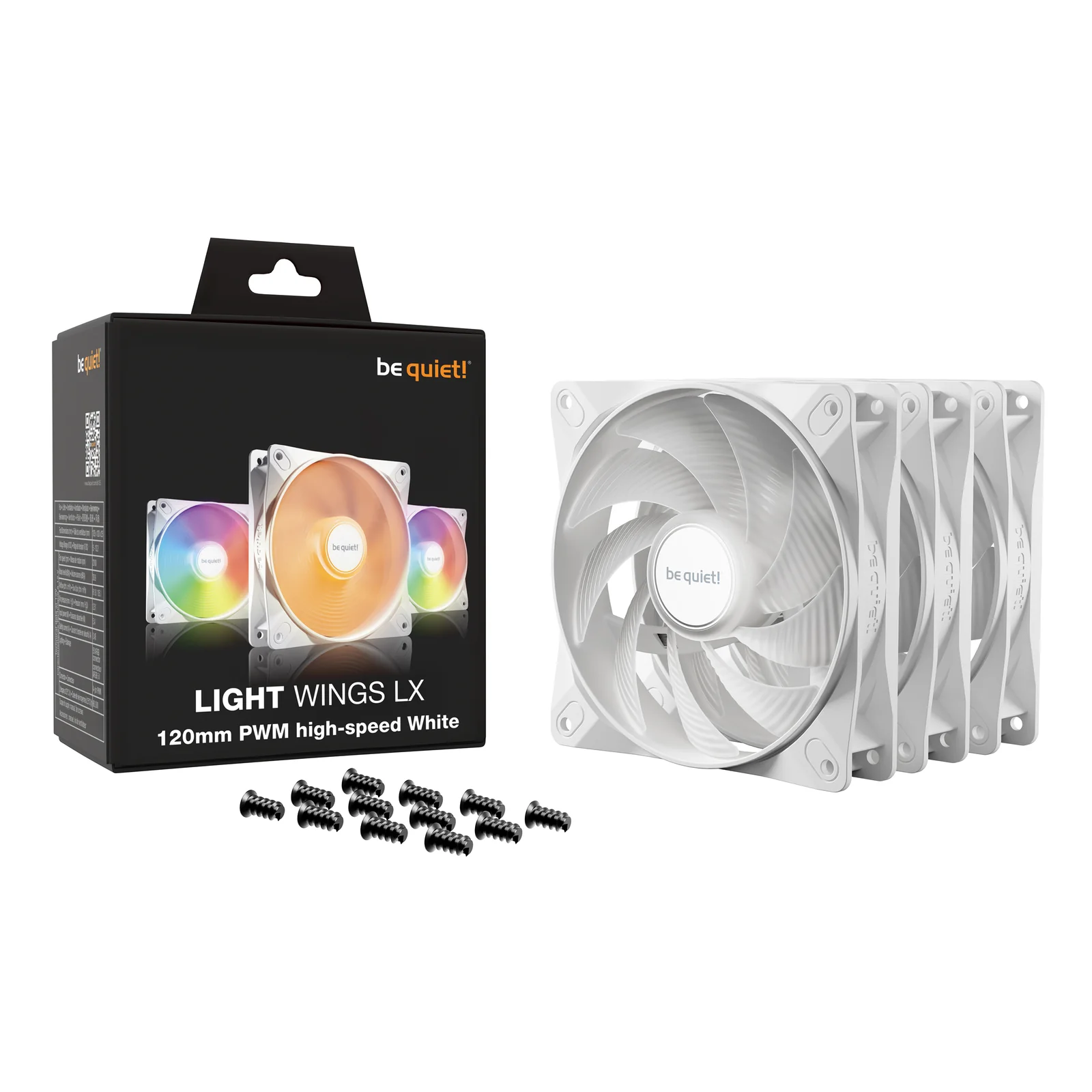 be quiet! Light Wings LX 120 mm PWM | Ventilateur PC ARGB high-speed White, Pack de 3