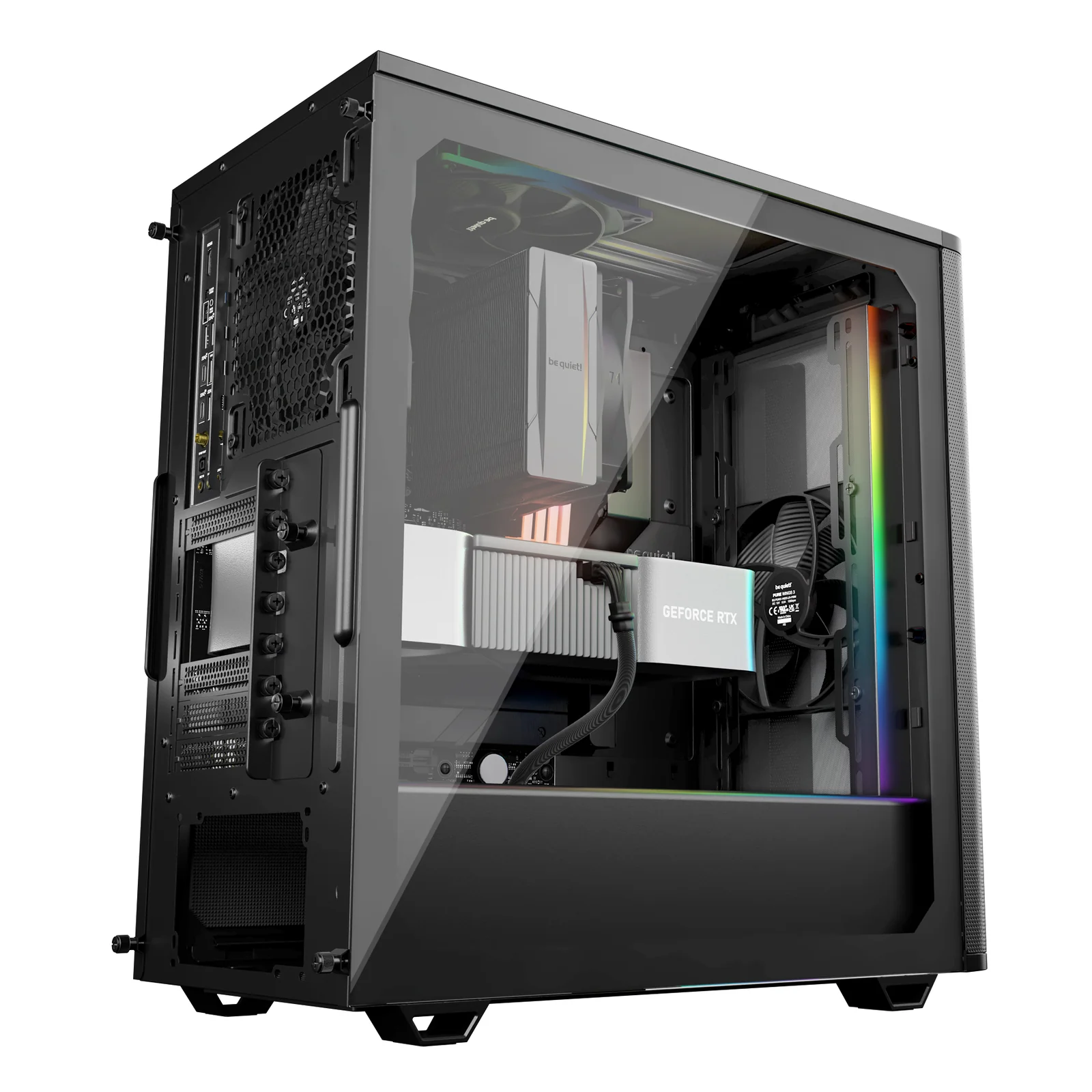 be quiet! Pure Base 501 Noir | Boîtier PC vitré, Mini ATX / Micro ATX / ATX, 3 ventilateurs Pure Wings 3 140 mm PWM, bande ARGB