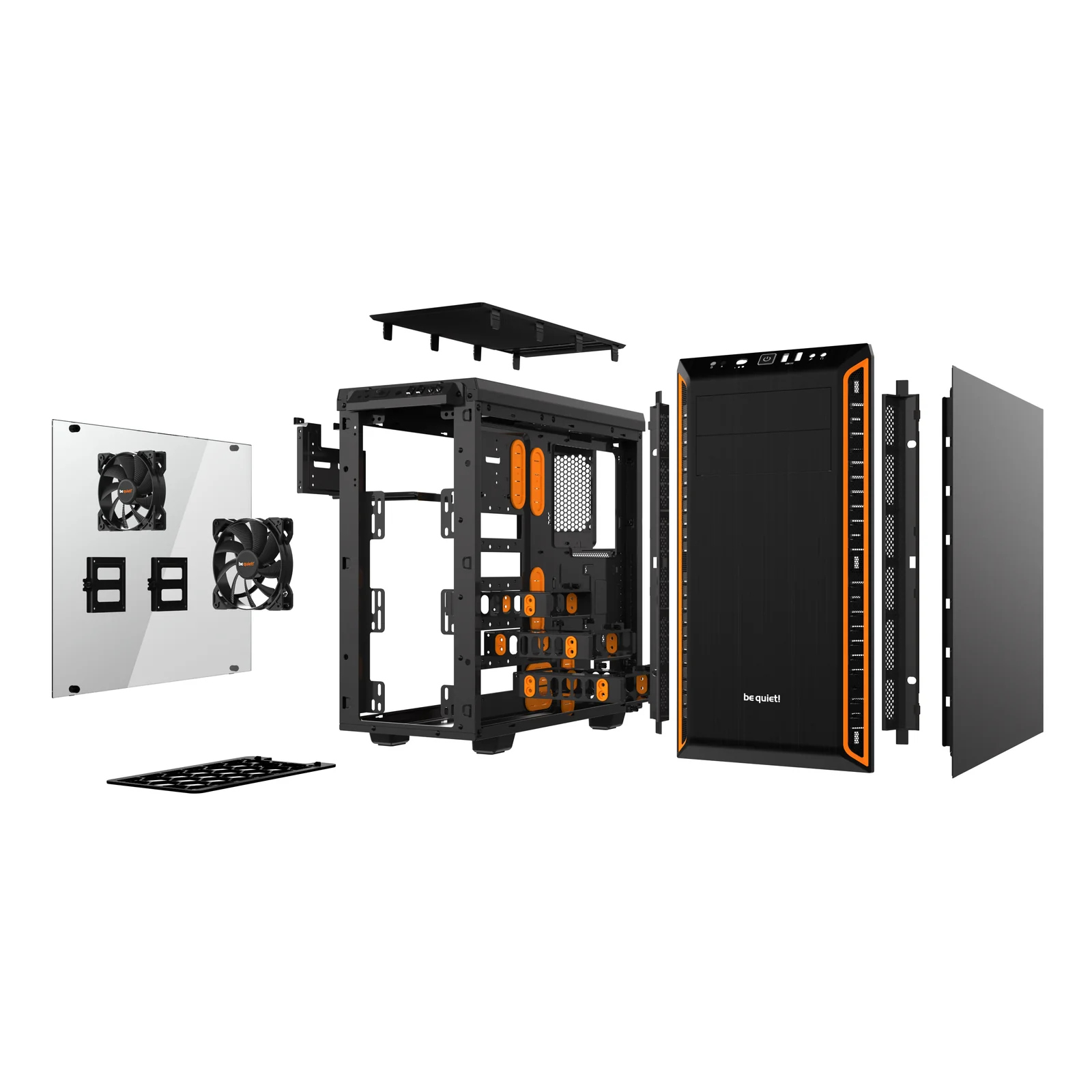 be quiet! Pure Base 600 Orange | Boîtier PC vitré, Mini ITX / Micro ATX / ATX,1 ventilateur Pure Wings 2 120 mm, 1 ventilateur Pure Wings 2 140 mm