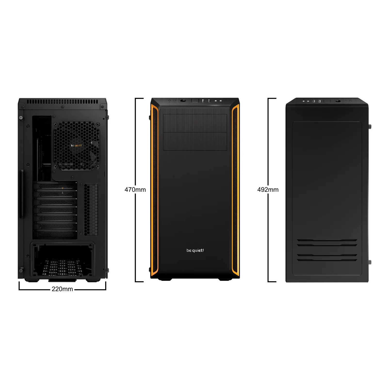 be quiet! Pure Base 600 Orange | Boîtier PC vitré, Mini ITX / Micro ATX / ATX,1 ventilateur Pure Wings 2 120 mm, 1 ventilateur Pure Wings 2 140 mm