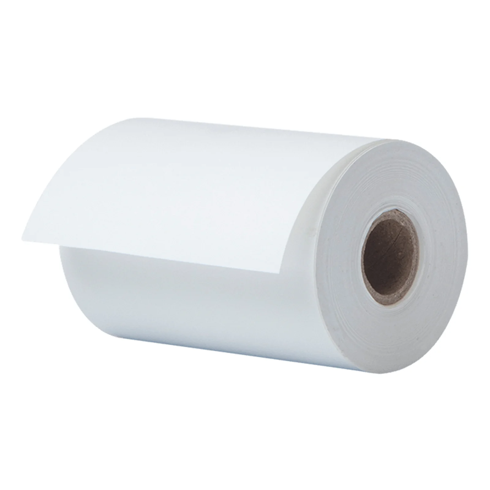 Rouleau papier thermique 58 mm vu en perspective montrant le mandrin carton beige central
