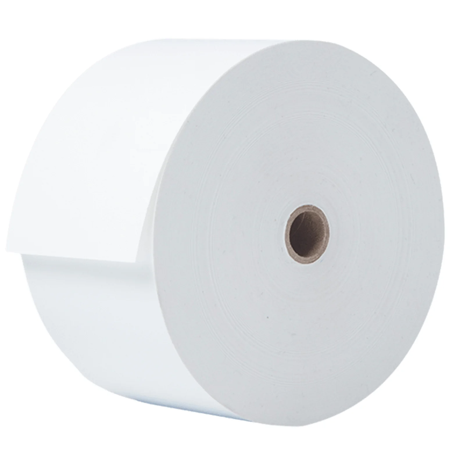 Rouleau de papier blanc vu de trois quarts montrant le mandrin en carton