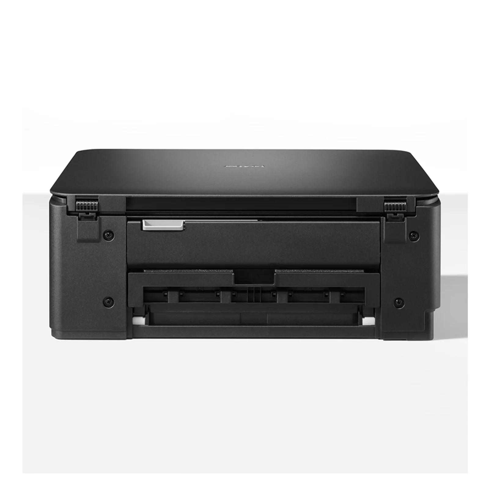 Imprimante Brother DCP-T580DW en vue trois quarts montrant le panneau de commande à boutons et les réservoirs latéraux