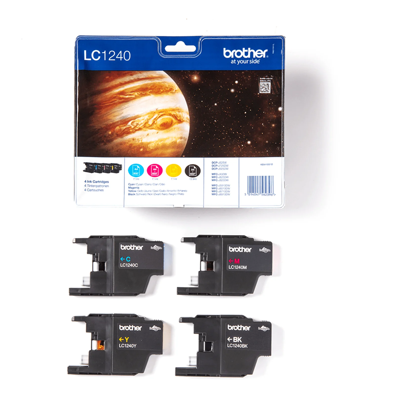 Blister Brother LC1240 avec les 4 cartouches d'encre originales noir cyan magenta et jaune disposées en dessous