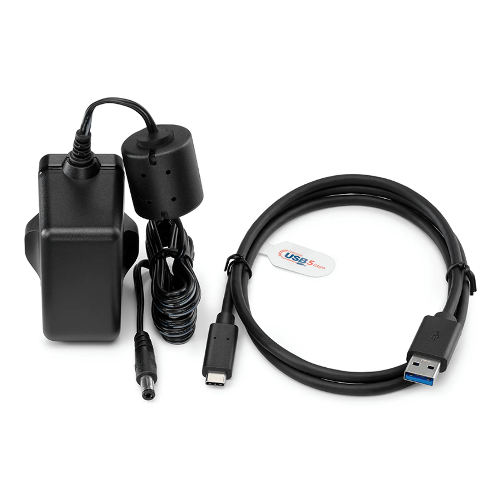 Câble USB-C vers USB-A Brother LK-1001C avec étiquette USB 5 Gbps lové en boucle sur fond blanc