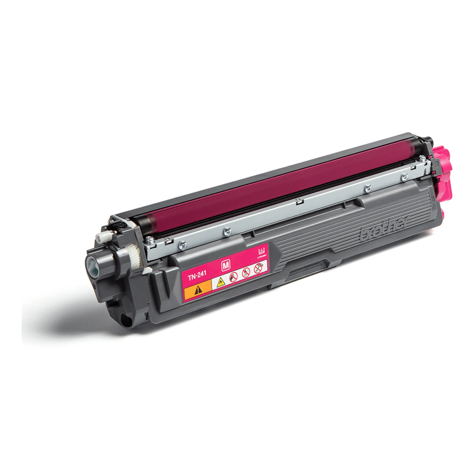 Cartouche de toner Brother TN-241M en vue trois quarts avec tambour magenta et corps gris