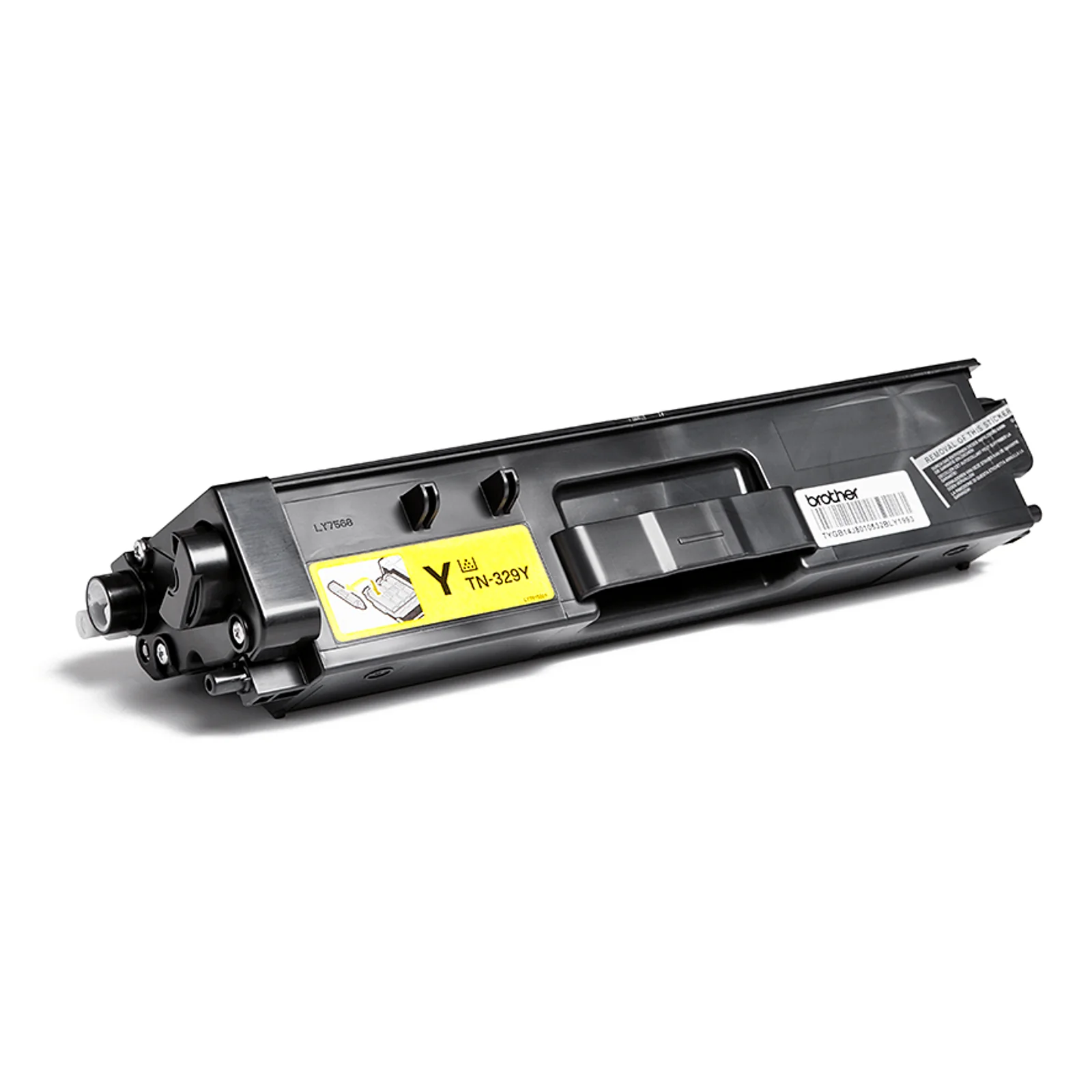 Cartouche de toner Brother TN-329Y noire vue de trois quarts avec étiquette jaune Y