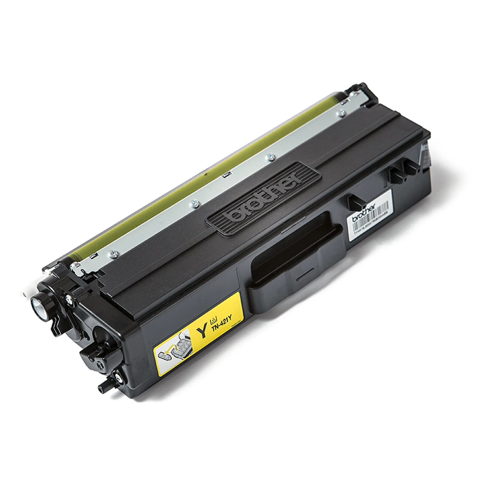 Cartouche TN-421Y vue trois quarts arrière avec étiquette jaune Y TN-421Y
