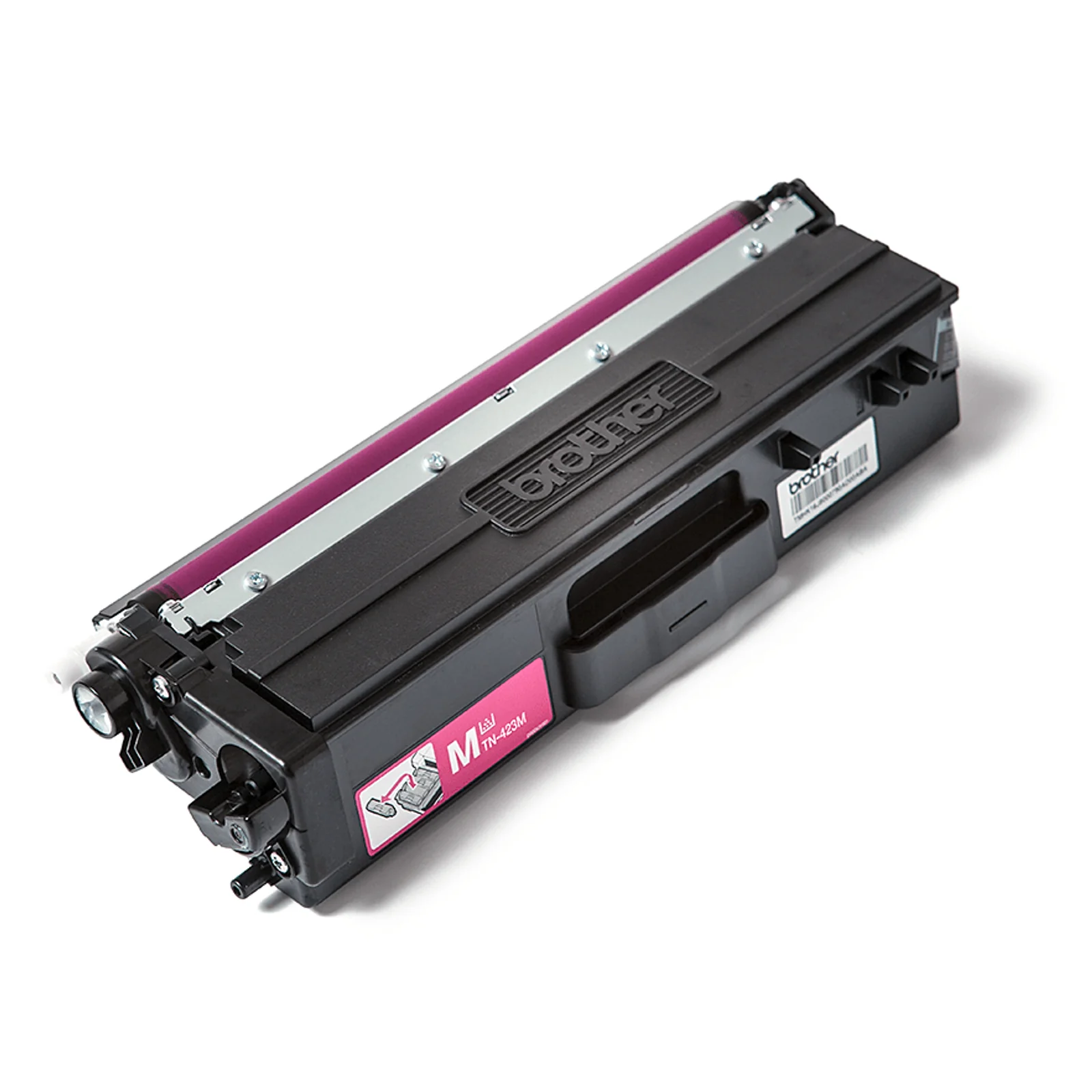 Cartouche toner Brother TN-423M magenta vue trois quarts avec étiquette M TN-423M