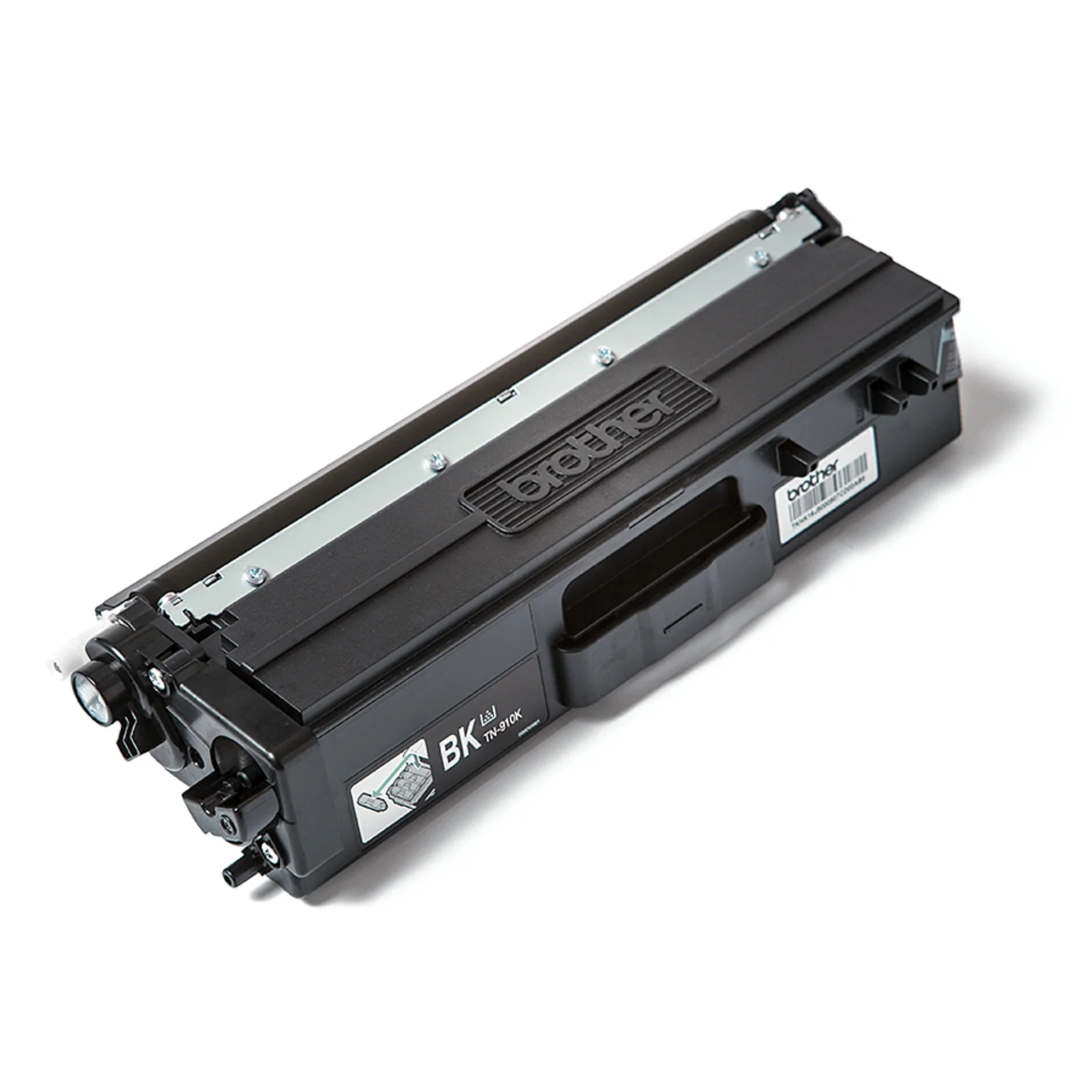 Cartouche Brother TN-910BK noire avec étiquette d'identification BK vue trois quarts