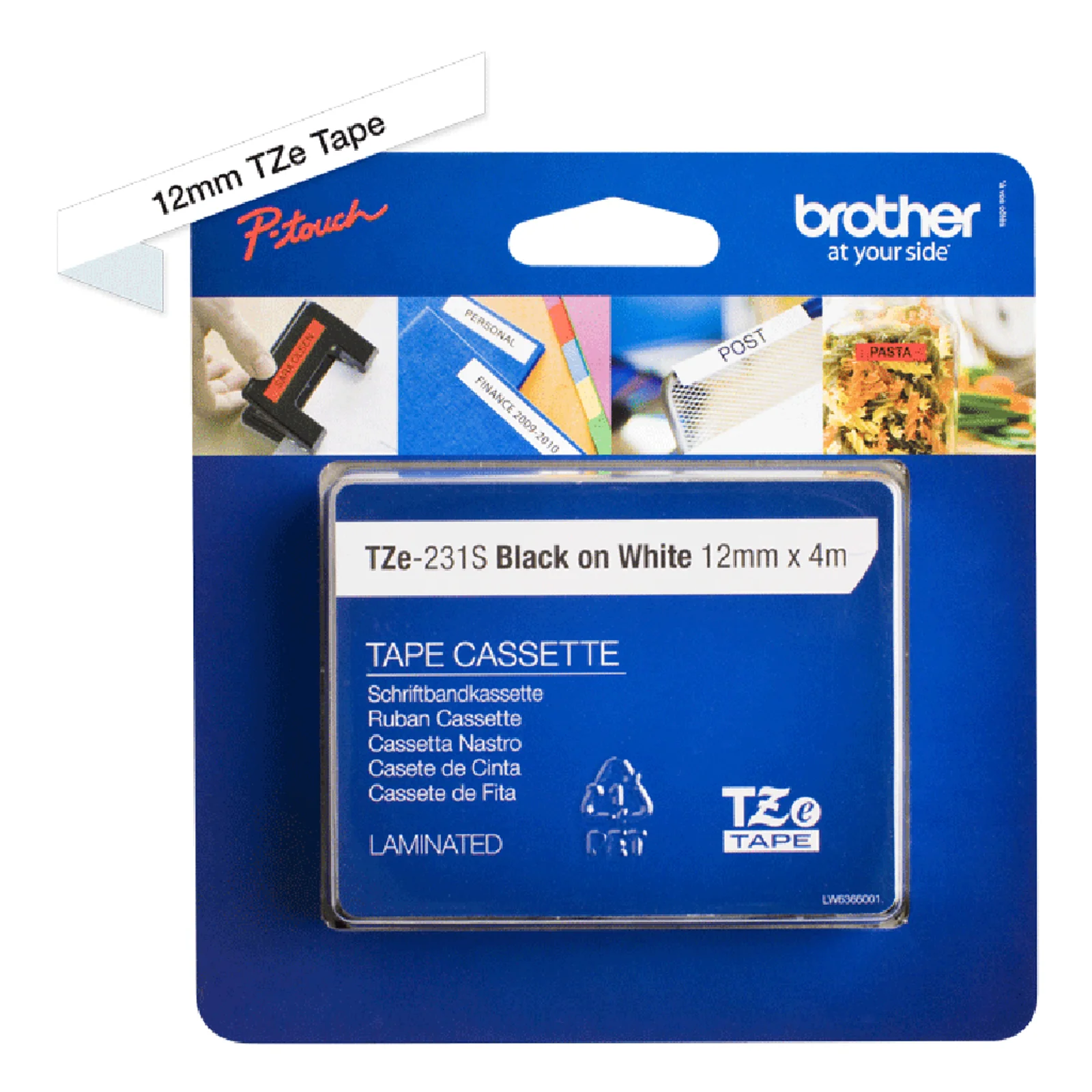Brother TZE231S ruban d'étiquette Noir sur blanc TZe
