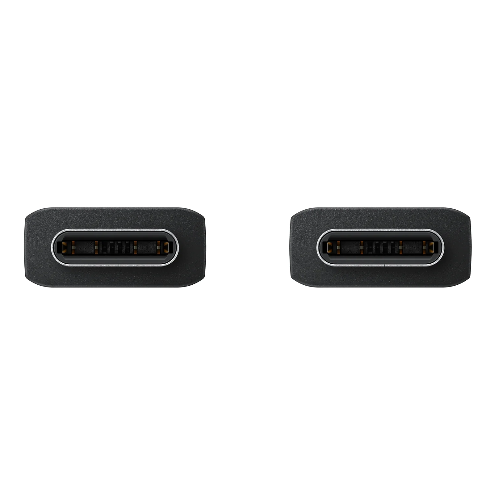 Gros plan sur les deux extrémités USB-C noires du câble Samsung EP-DX310JBEGEU, faces des connecteurs côte à côte