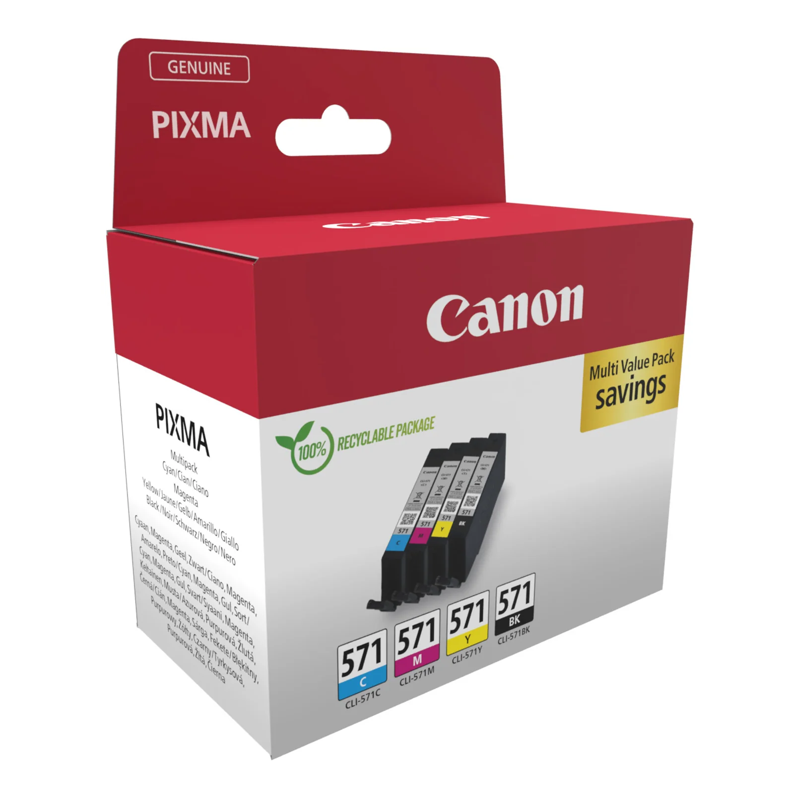 Vue trois quarts boîte Canon CLI-571 multipack 0386C009