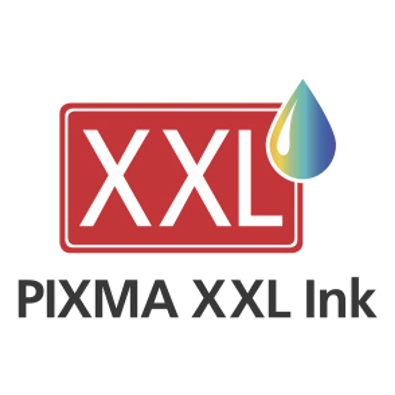 Visuel d'illustration encre haut rendement Canon PIXMA, badge rouge avec goutte d'encre multicolore
